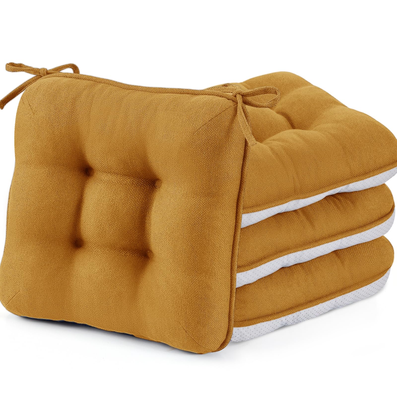 BETU Chair Cushions for Dining Chairs Set of 4,3.5" Thick Kitchen Table Chair Pads with Ties,Non Slip Backing and Covers, Seat Cushion for Dining Room,Bar,Patio Chairs,15.5"X15.5"X3.5",Beige