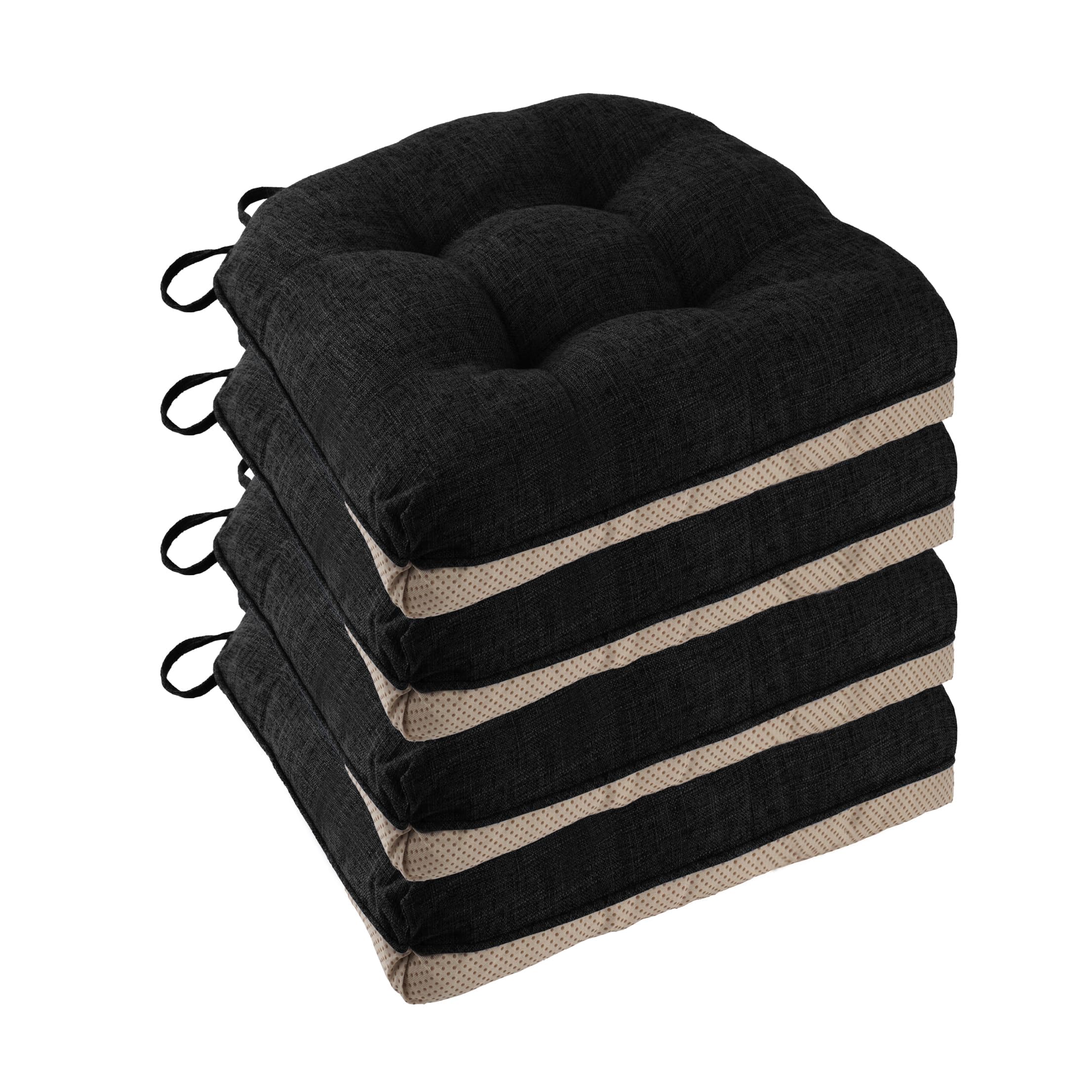 Non Slip Chair Cushions for Dining Chairs Set of 4 Kitchen Chair Cushions 18"x18"x3" Turfted Chair Pads Comfortable and Soft Seat Cushion with Ties, Coffee