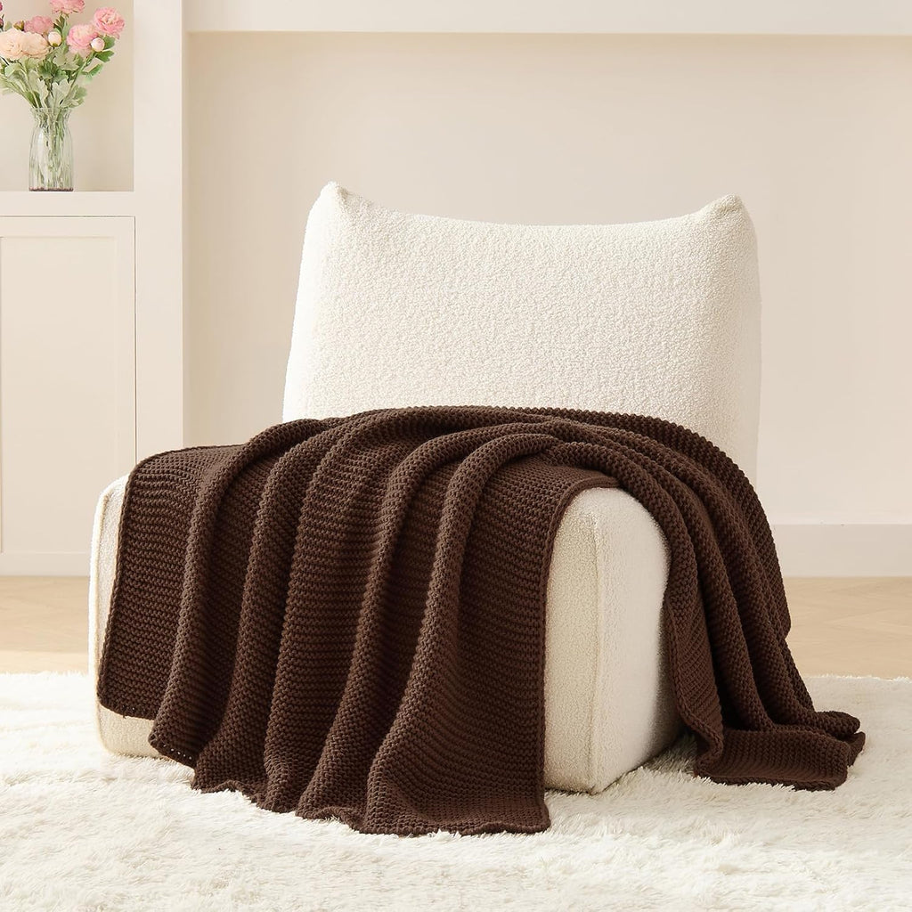 Dark Brown Throw Blanket for Couch, Brown Knit Throw Blanket, Soft Cozy Stretchy Reversible Garter Knitted Blankets for Bed, 50"x60", Dark Brown