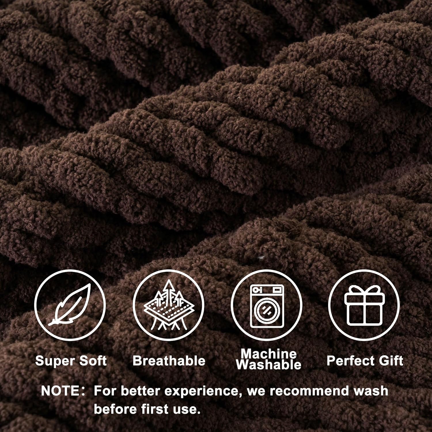 Battilo Brown Chunky Knit Throw Blanket, Soft and Thick Chenille Throw Blanket, 50"x60" Handmade Cable Knit Crochet Blanket, Knot Throw Blankets for Couch Sofa Bed Home Decor (Brown, 50"x60")