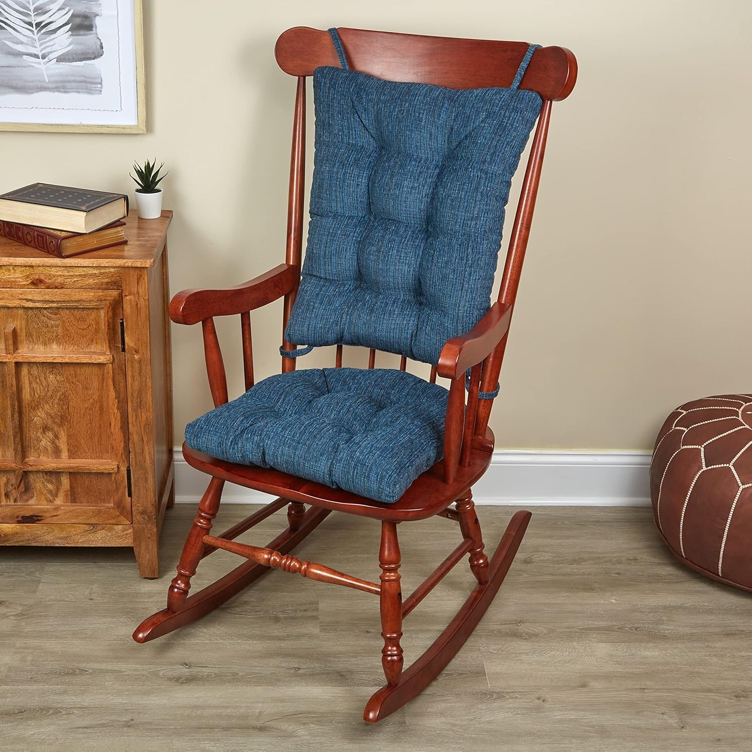 Klear Vu The Gripper Non-Slip Rocking Chair Cushion Set with Thick Padding, Includes Seat Pad & Back Pillow with Ties for Indoor Living Room Rocker, 17x17 Inches, 2 Piece Set, Wedgewood