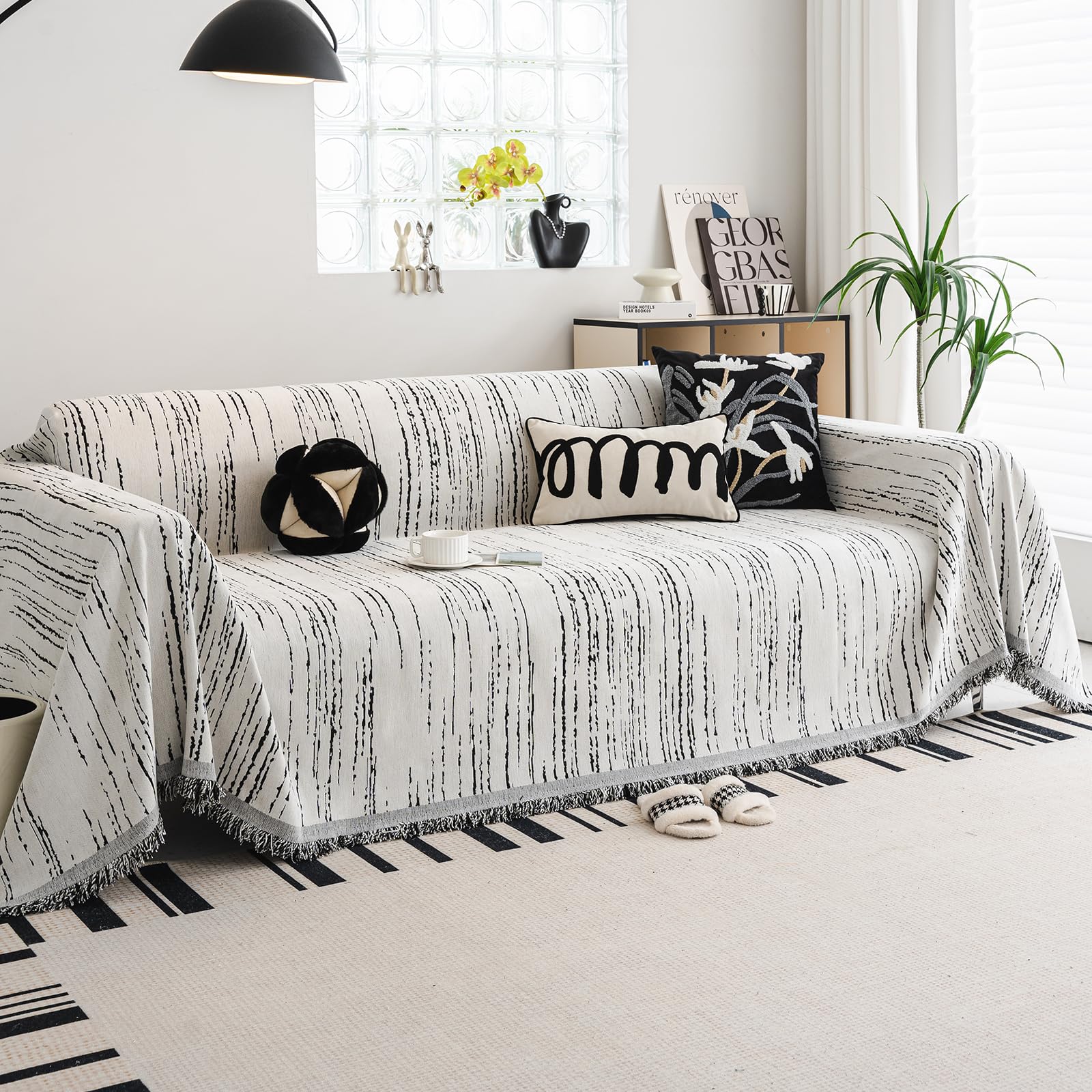 WEYOND Boho Couch Cover Sofa Covers Washable, Chenille Couch Covers for 3 Cushion Couch Sofa Pet Friendly, Bohemian Sofa Slipcovers for Sectional Sofa, Loveseat, 2 3 4 Seater (71" x 102", Khaki)