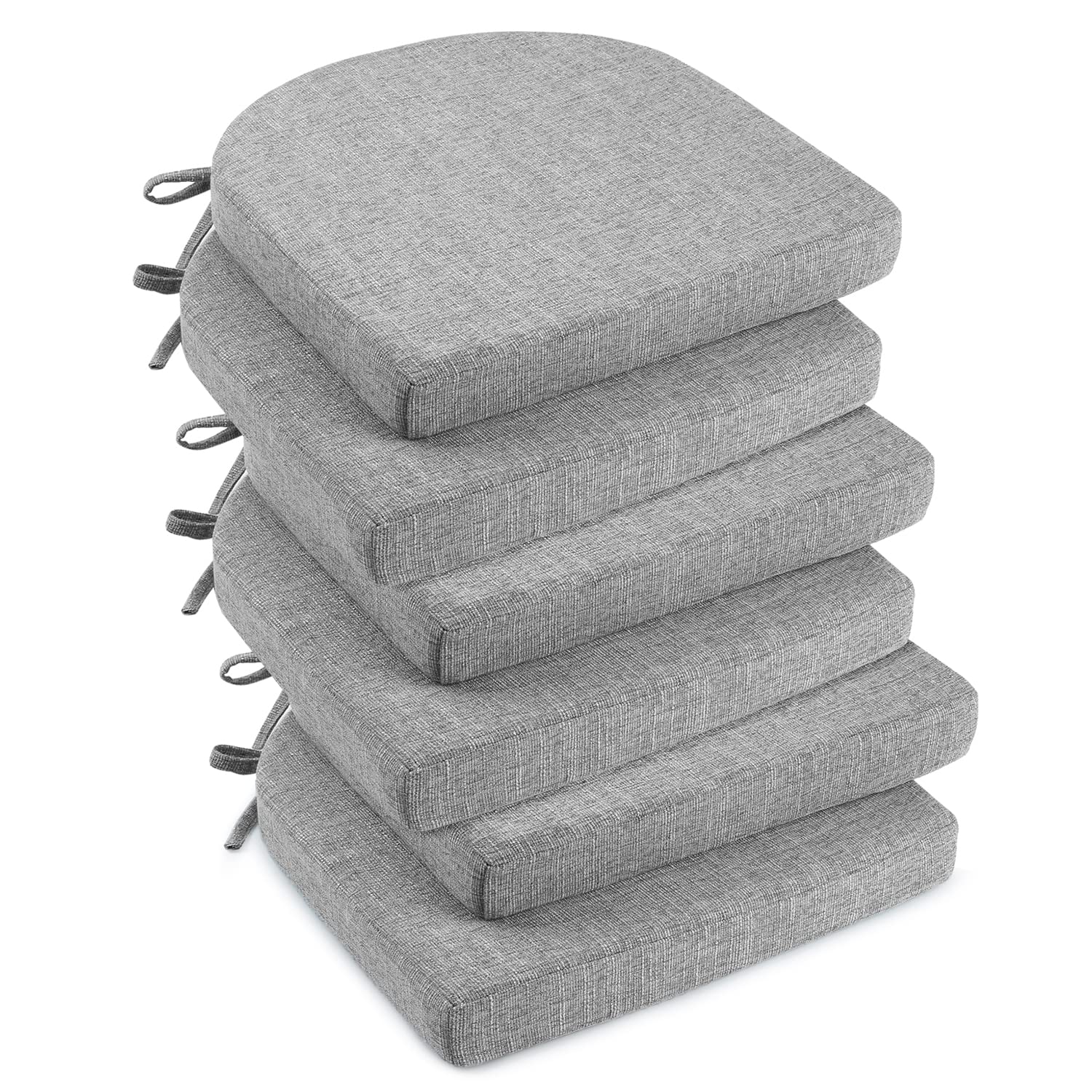 downluxe Indoor Chair Cushions for Dining Chairs, Soft and Comfortable Textured Foam Kitchen Chair Pads with Ties and Non-Slip Backing, 16" x 16" x 2", Brown, 4 Pack