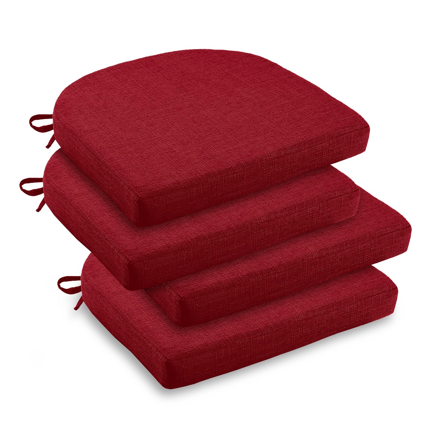 downluxe Indoor Chair Cushions for Dining Chairs, Soft and Comfortable Textured Foam Kitchen Chair Pads with Ties and Non-Slip Backing, 16" x 16" x 2", Brown, 4 Pack