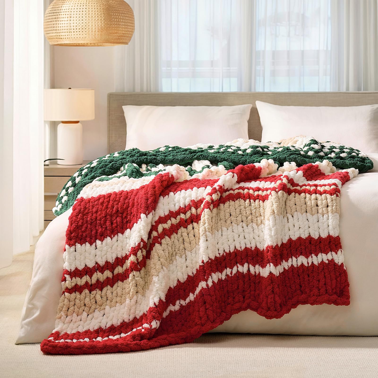 L'AGRATY Chunky Knit Blanket Throw,Soft Chenille Yarn Throw Blanket 50x60，Handmade Cable Knit Crochet Blanket,Large Knit Blankets Chunky Yarn,Rope Knot Throw Blanket for Couch Sofa Bed Home Decor