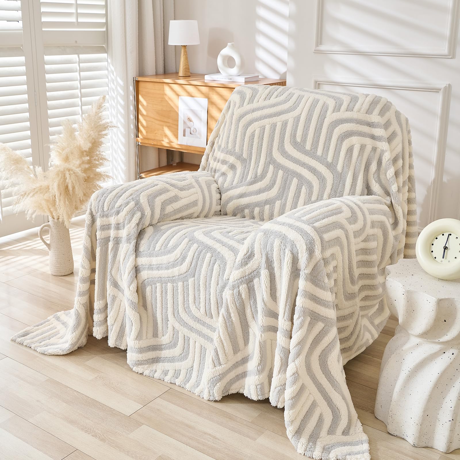 WEYOND Boho Couch Cover Sofa Covers Washable, Chenille Couch Covers for 3 Cushion Couch Sofa Pet Friendly, Bohemian Sofa Slipcovers for Sectional Sofa, Loveseat, 2 3 4 Seater (71" x 102", Khaki)