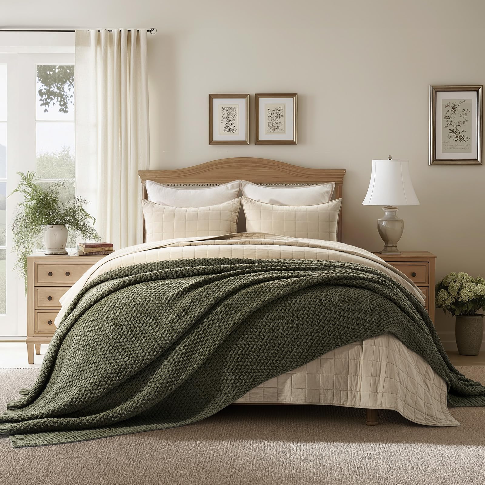 EVERGRACEHOME Chunky Chenille Knit Throw Blanket for Couch, Soft Luxurious Moss Stitch Blankets for Bed, Cozy Decorative Farmhouse Knitted Throws for Sofa, Stormy Blue, 60" x 80"