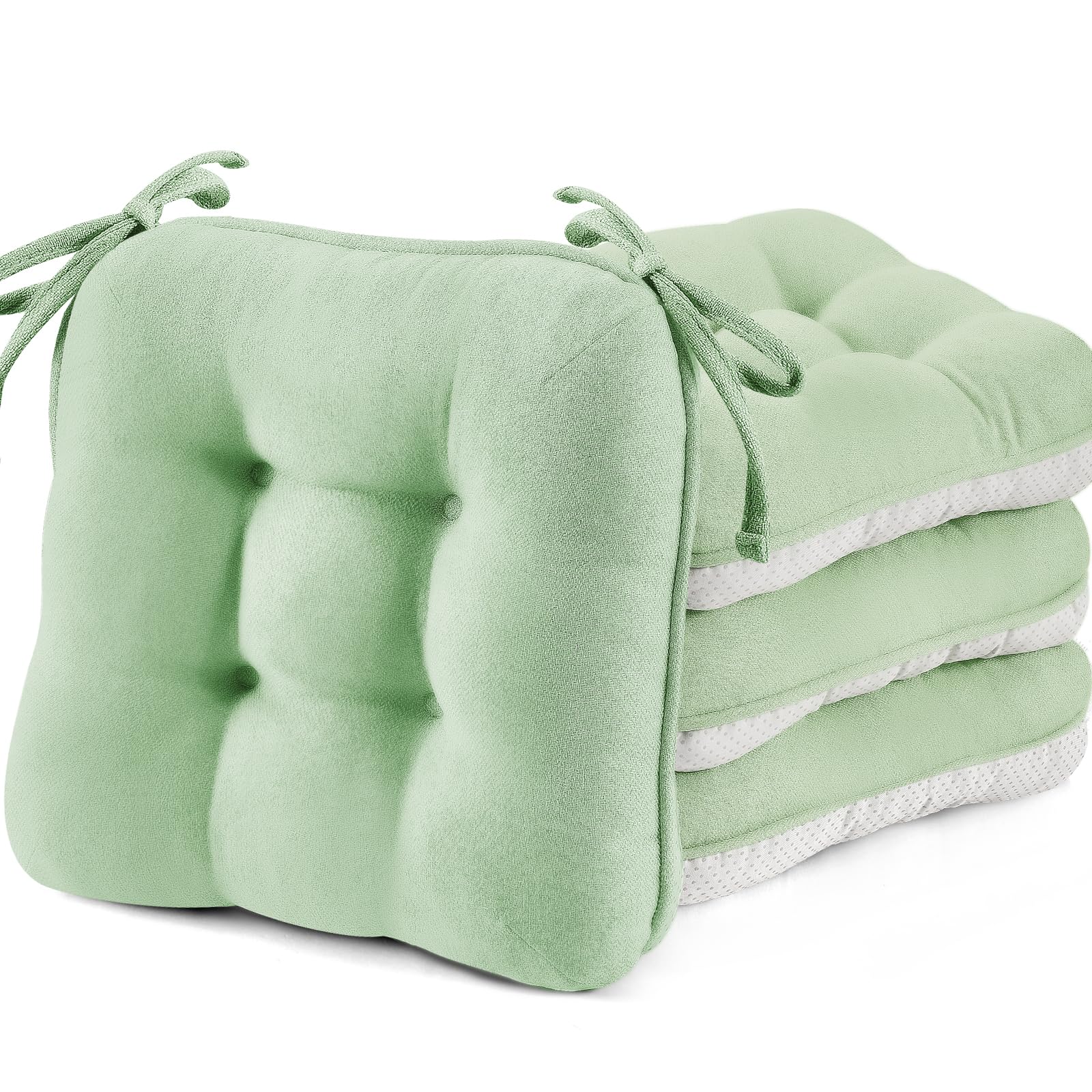 BETU Chair Cushions for Dining Chairs Set of 4,3.5" Thick Kitchen Table Chair Pads with Ties,Non Slip Backing and Covers, Seat Cushion for Dining Room,Bar,Patio Chairs,15.5"X15.5"X3.5",Beige