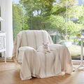 Washable Non-Slip Striped Dog Sofa Cover for 2-Seat Couch, Beige 71×118
