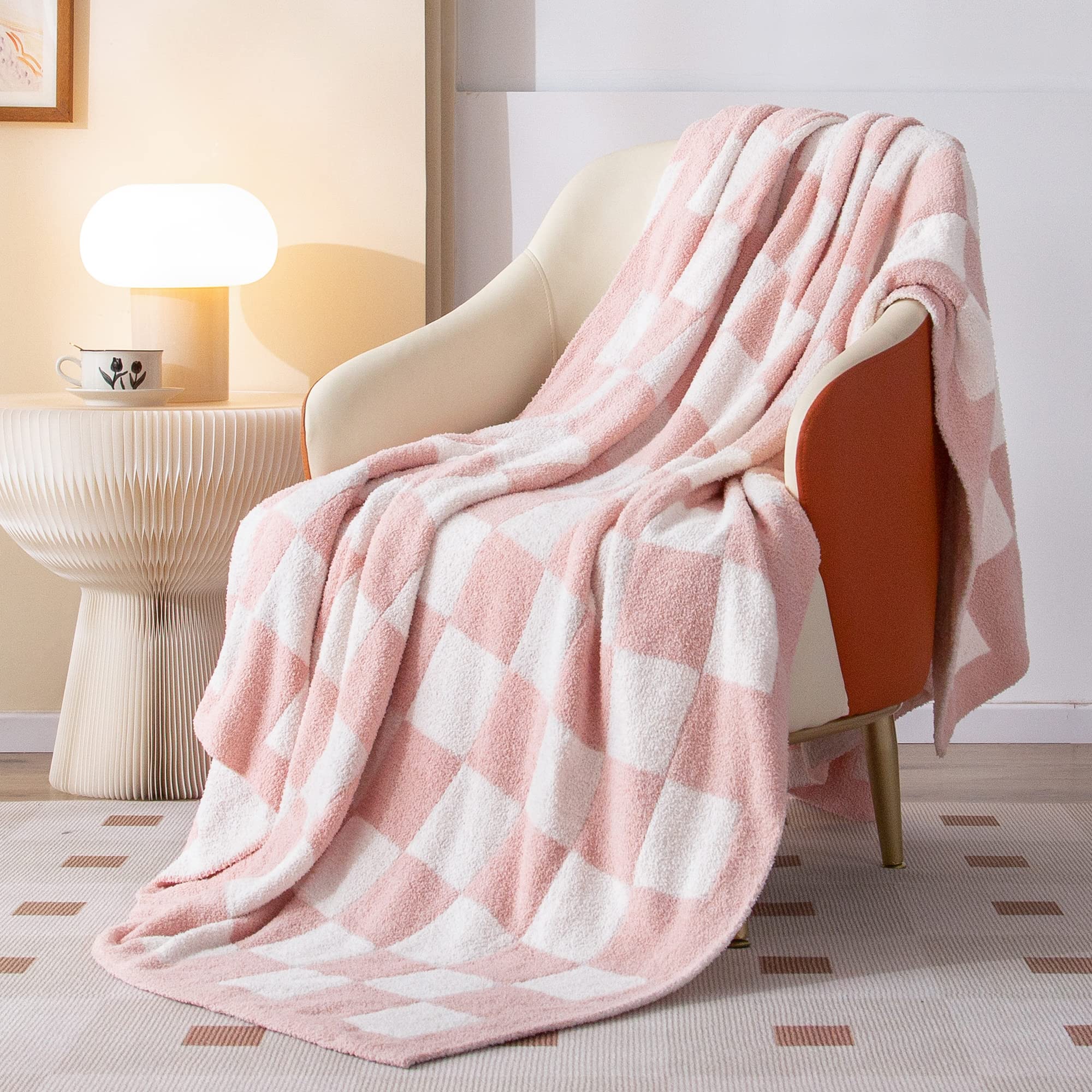 SeaRoomy Checkered Throw Blanket, Ultra Soft Cozy Reversible Checkerboard Fuzzy Blanket, Fluffy Lightweight Microfiber Knit Throw Blanket for Couch Sofa Bed Decor Gift(Sage Green, 51"×63")