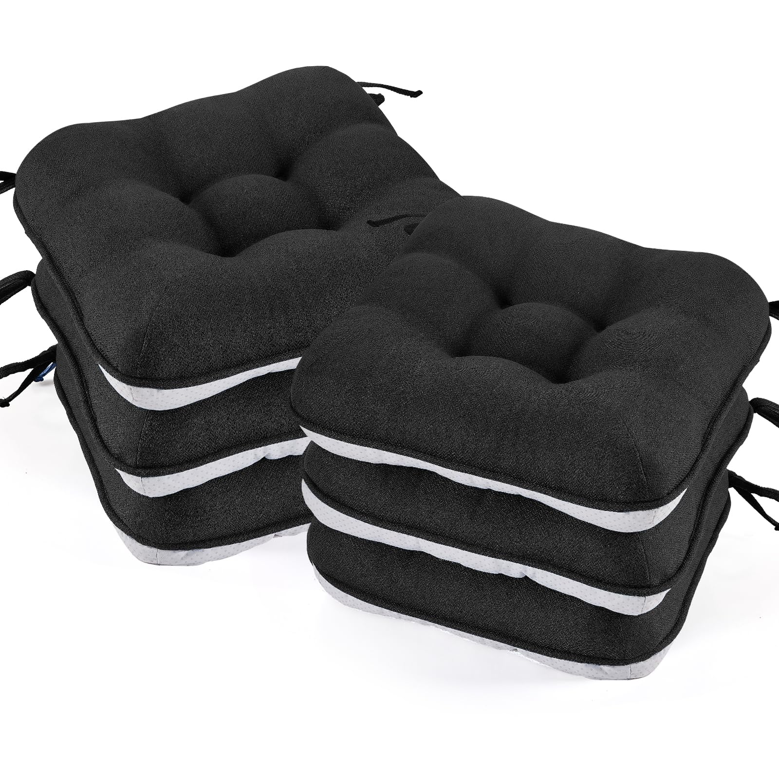 BETU Chair Cushions for Dining Chairs Set of 4,3.5" Thick Kitchen Table Chair Pads with Ties,Non Slip Backing and Covers, Seat Cushion for Dining Room,Bar,Patio Chairs,15.5"X15.5"X3.5",Beige