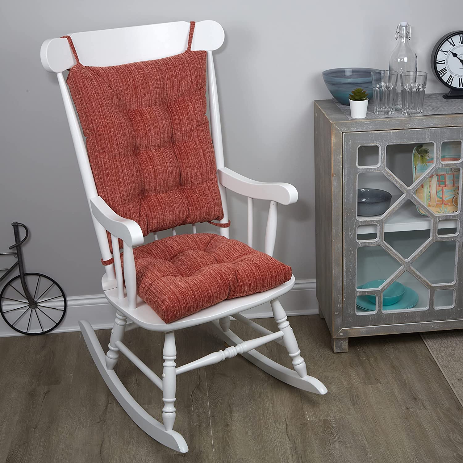 Klear Vu The Gripper Non-Slip Rocking Chair Cushion Set with Thick Padding, Includes Seat Pad & Back Pillow with Ties for Indoor Living Room Rocker, 17x17 Inches, 2 Piece Set, Wedgewood