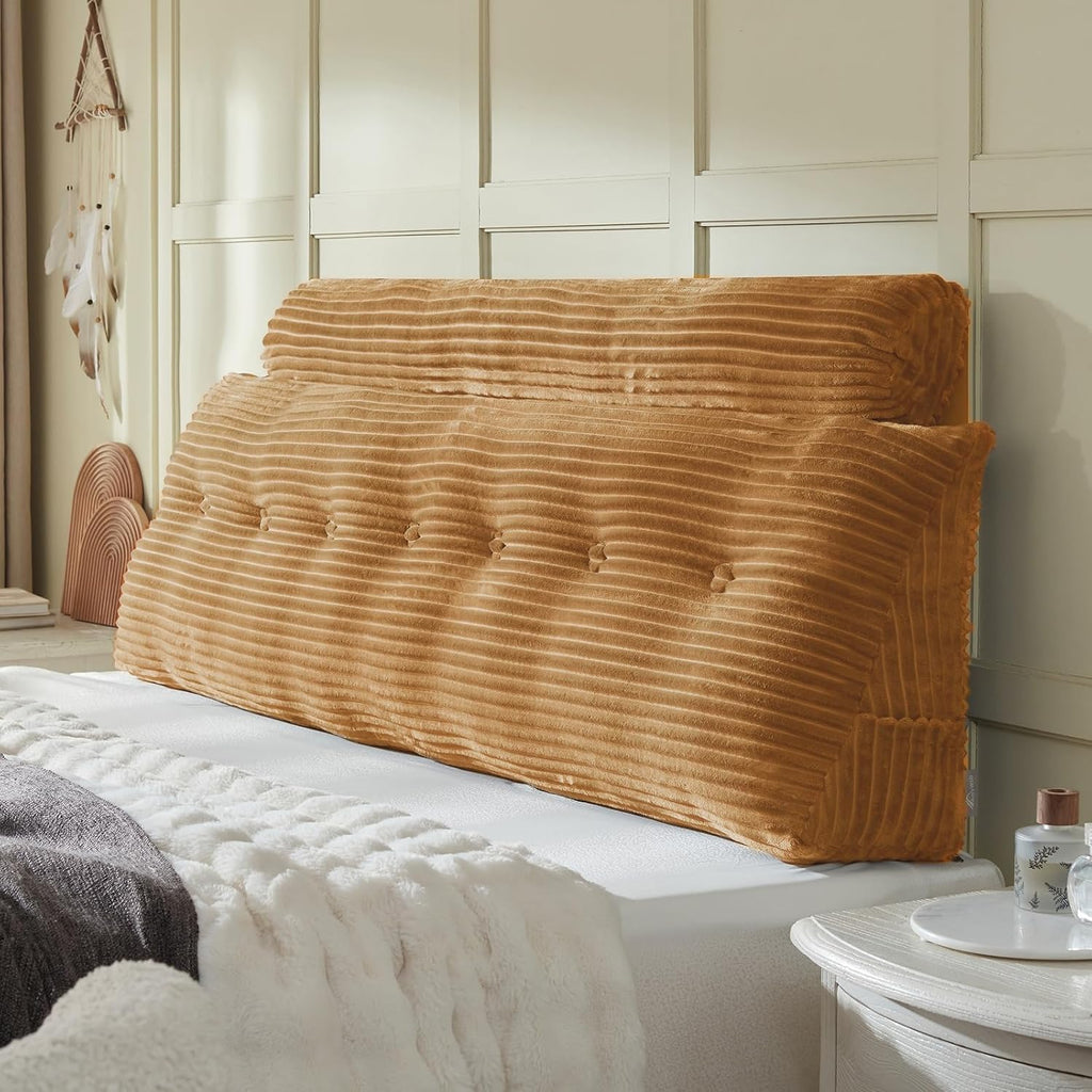 Headboard Wedge Pillow + A Long Neck Roll Pillow Body Pillow，Large Headboard Pillow with Removable Cover (Brown, King：76x8x20 inches)