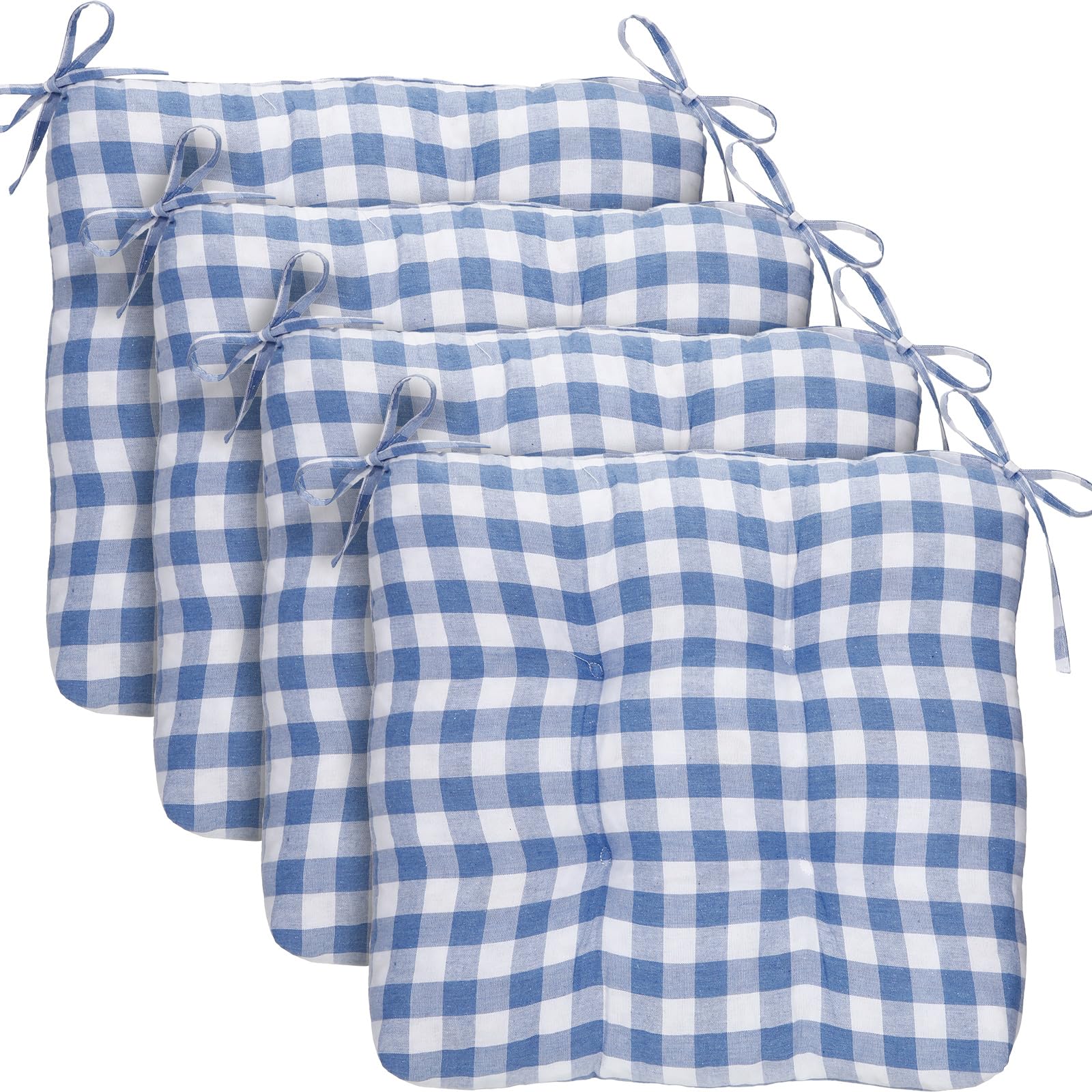 Geetery 4 Pack Chair Cushions for Dining Chairs, 16" x 15" Black and White Kitchen Chair Cushions with Ties Buffalo Plaid Soft Comfy Seat Pads for Home Office Living Room Outdoor Indoor