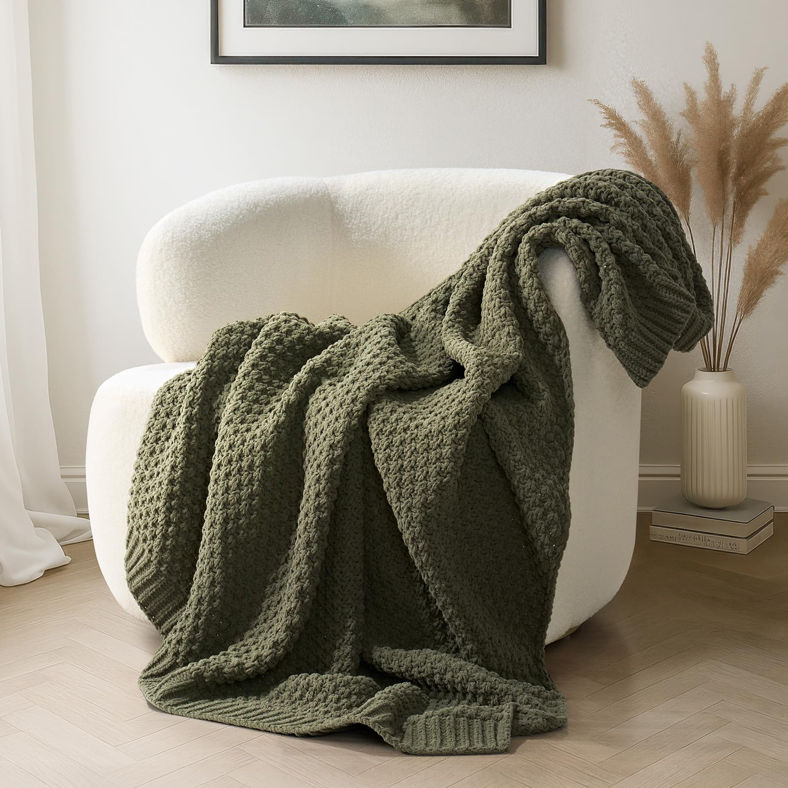 EVERGRACEHOME Chunky Chenille Knit Throw Blanket for Couch, Soft Luxurious Moss Stitch Blankets for Bed, Cozy Decorative Farmhouse Knitted Throws for Sofa, Stormy Blue, 60" x 80"