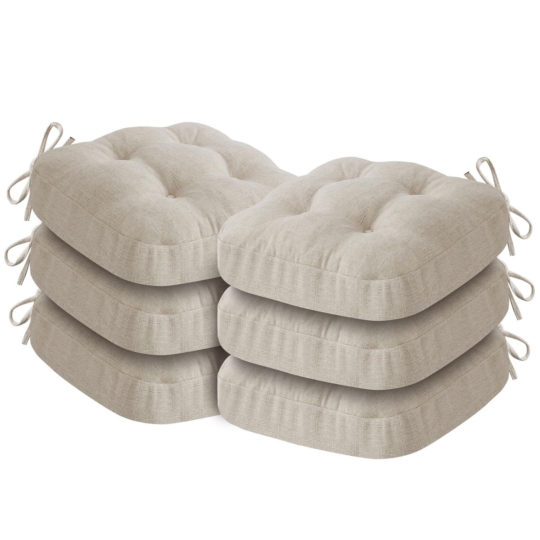IASEAHK Chair Cushions, Memory Foam Dining Chair Cushions, Tufted Indoor Chair Pads, Set of 4, 16.5' x 16.5' x 3.5', Beige