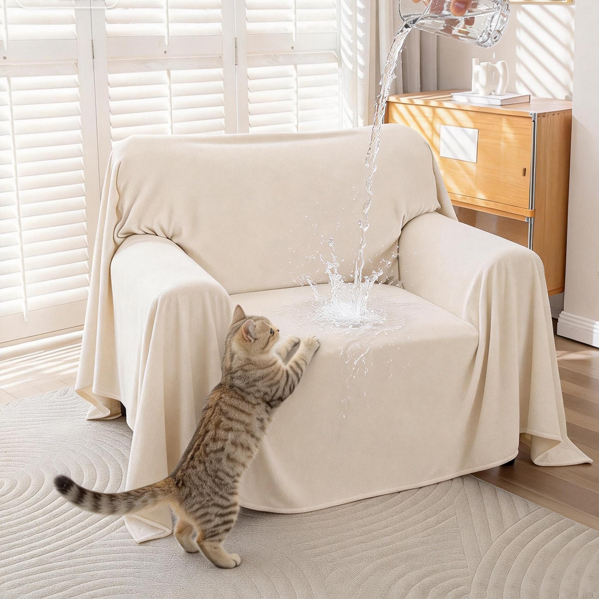 Waterproof Couch Covers for 3 Cushion, Non Slip Cat-Scratch Resistant Sofa Couch Covers for Dogs, Pet Friendly Couch Protectors Slipcovers, Washable Furniture Covers for Pets, 71" x 118",Ivory