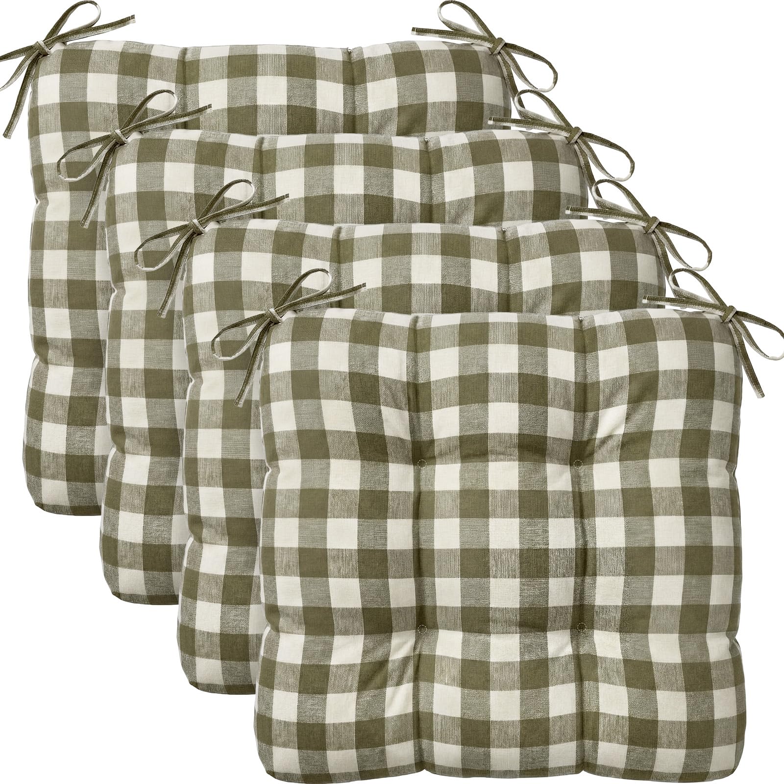 Geetery 4 Pack Chair Cushions for Dining Chairs, 16" x 15" Black and White Kitchen Chair Cushions with Ties Buffalo Plaid Soft Comfy Seat Pads for Home Office Living Room Outdoor Indoor