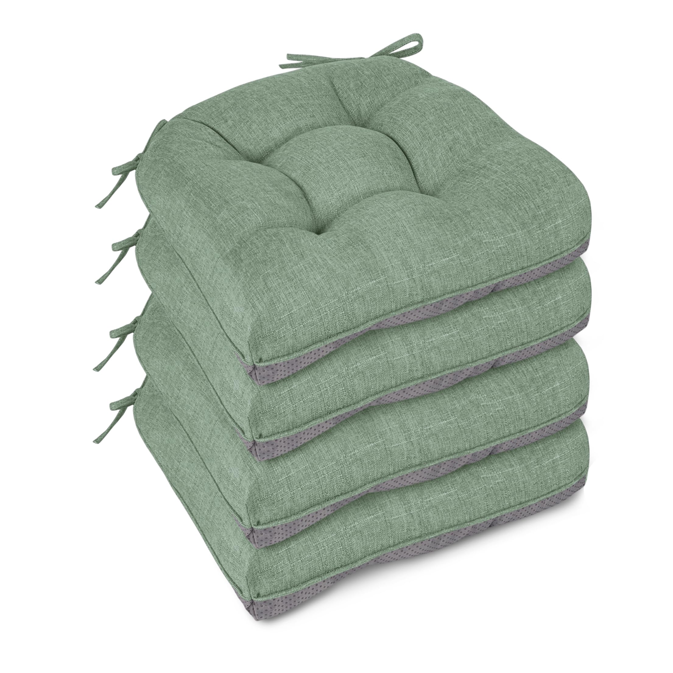 Non Slip Chair Cushions for Dining Chairs Set of 4 Kitchen Chair Cushions 18"x18"x3" Turfted Chair Pads Comfortable and Soft Seat Cushion with Ties, Coffee