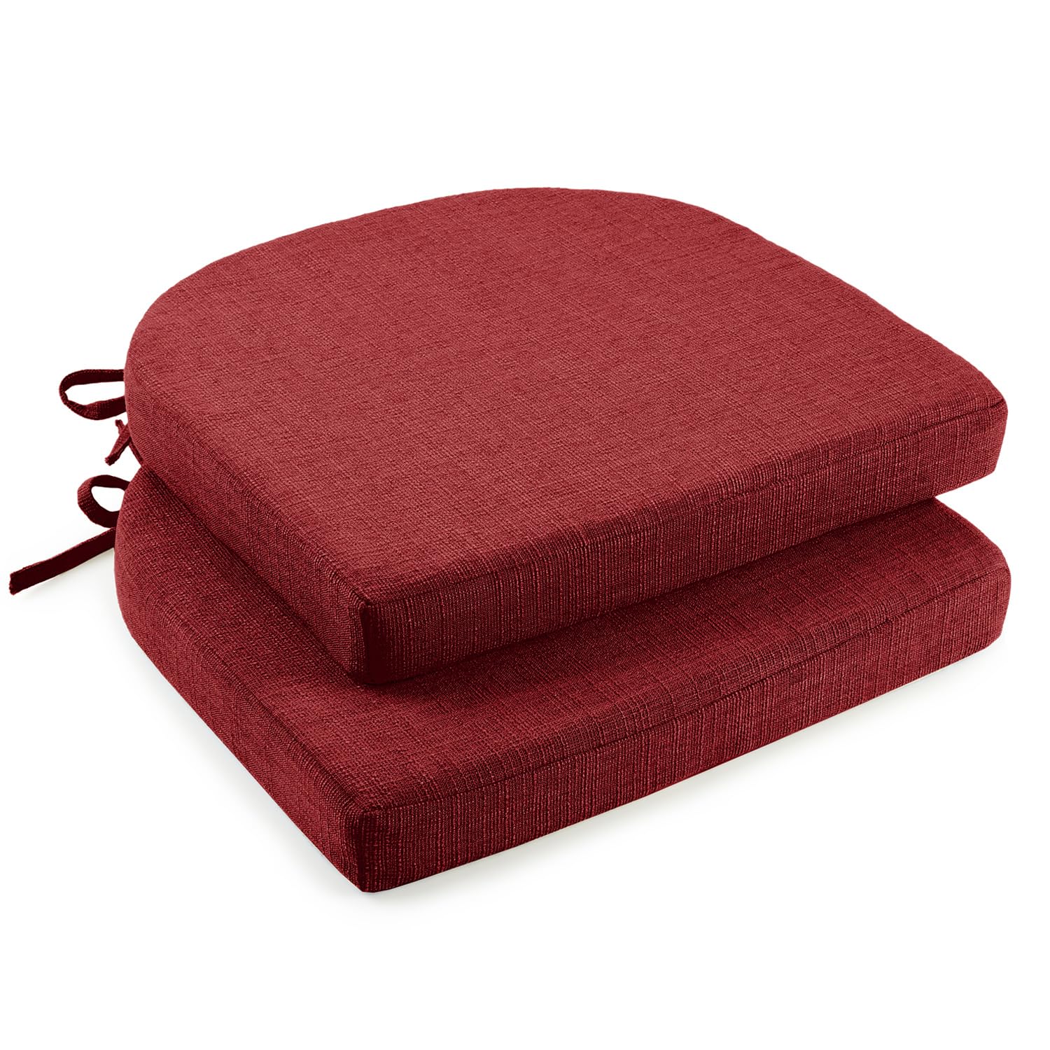 downluxe Indoor Chair Cushions for Dining Chairs, Soft and Comfortable Textured Foam Kitchen Chair Pads with Ties and Non-Slip Backing, 16" x 16" x 2", Brown, 4 Pack