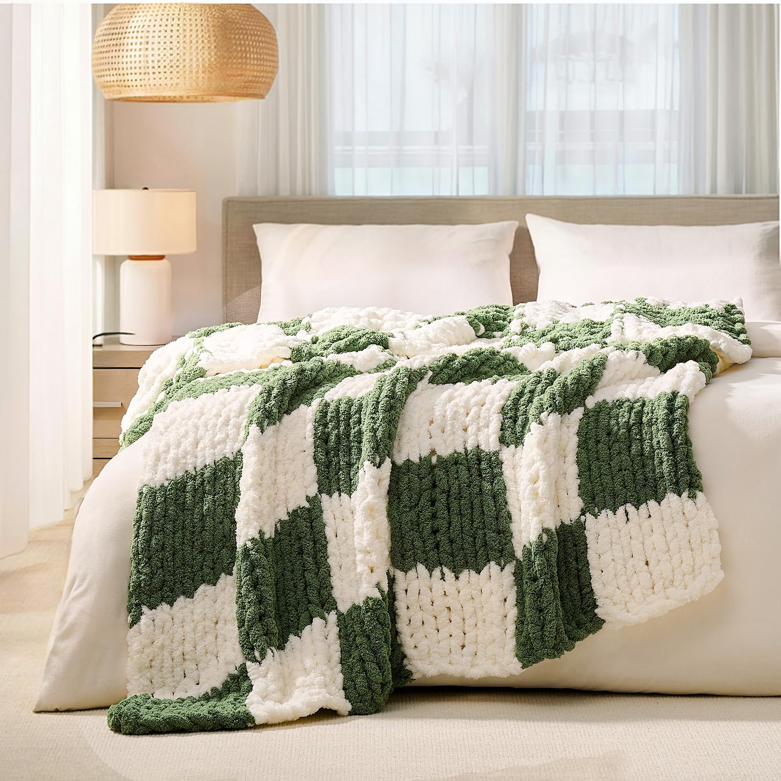 L'AGRATY Chunky Knit Blanket Throw,Soft Chenille Yarn Throw Blanket 50x60，Handmade Cable Knit Crochet Blanket,Large Knit Blankets Chunky Yarn,Rope Knot Throw Blanket for Couch Sofa Bed Home Decor