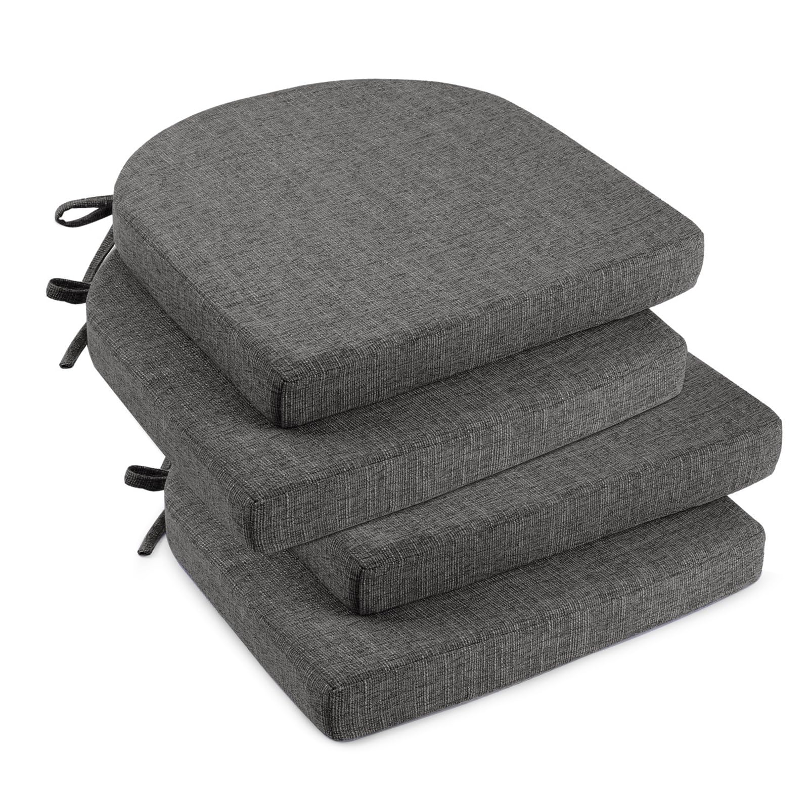 downluxe Indoor Chair Cushions for Dining Chairs, Soft and Comfortable Textured Foam Kitchen Chair Pads with Ties and Non-Slip Backing, 16" x 16" x 2", Brown, 4 Pack