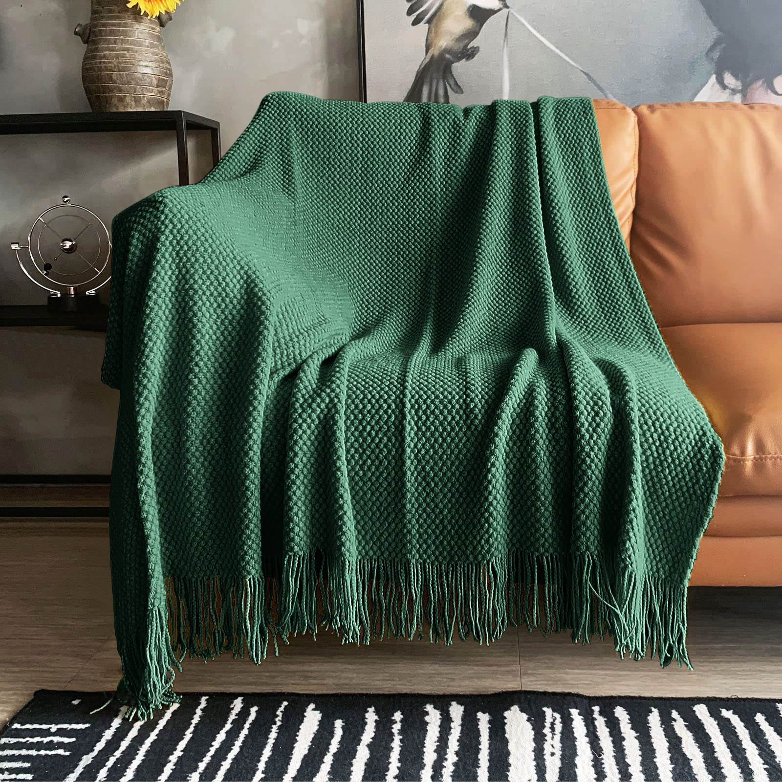 LOMAO Knitted Throw Blanket with Tassels Bubble Textured Lightweight Throws for Couch Cover Home Decor (Cream, 60x80)
