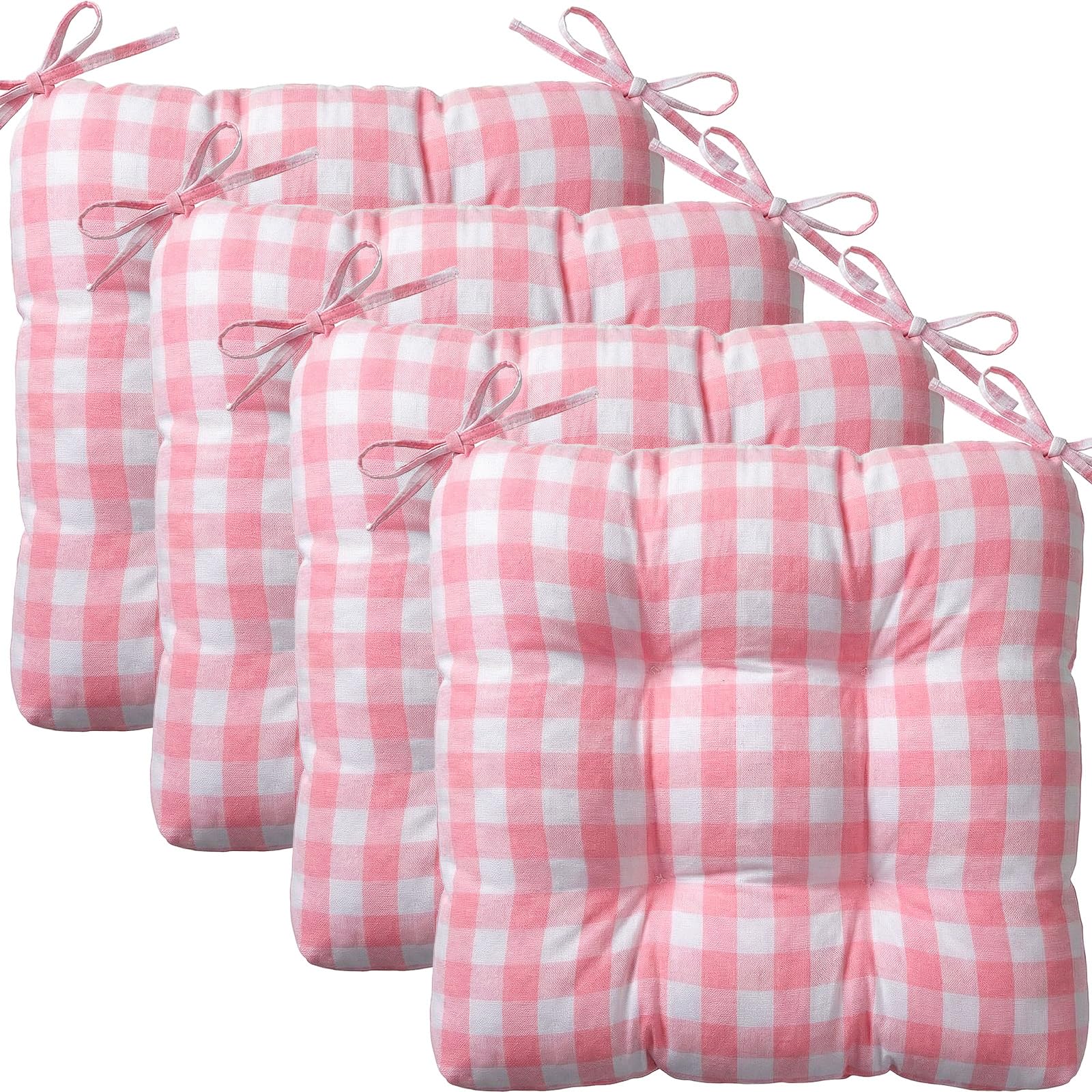 Geetery 4 Pack Chair Cushions for Dining Chairs, 16" x 15" Black and White Kitchen Chair Cushions with Ties Buffalo Plaid Soft Comfy Seat Pads for Home Office Living Room Outdoor Indoor