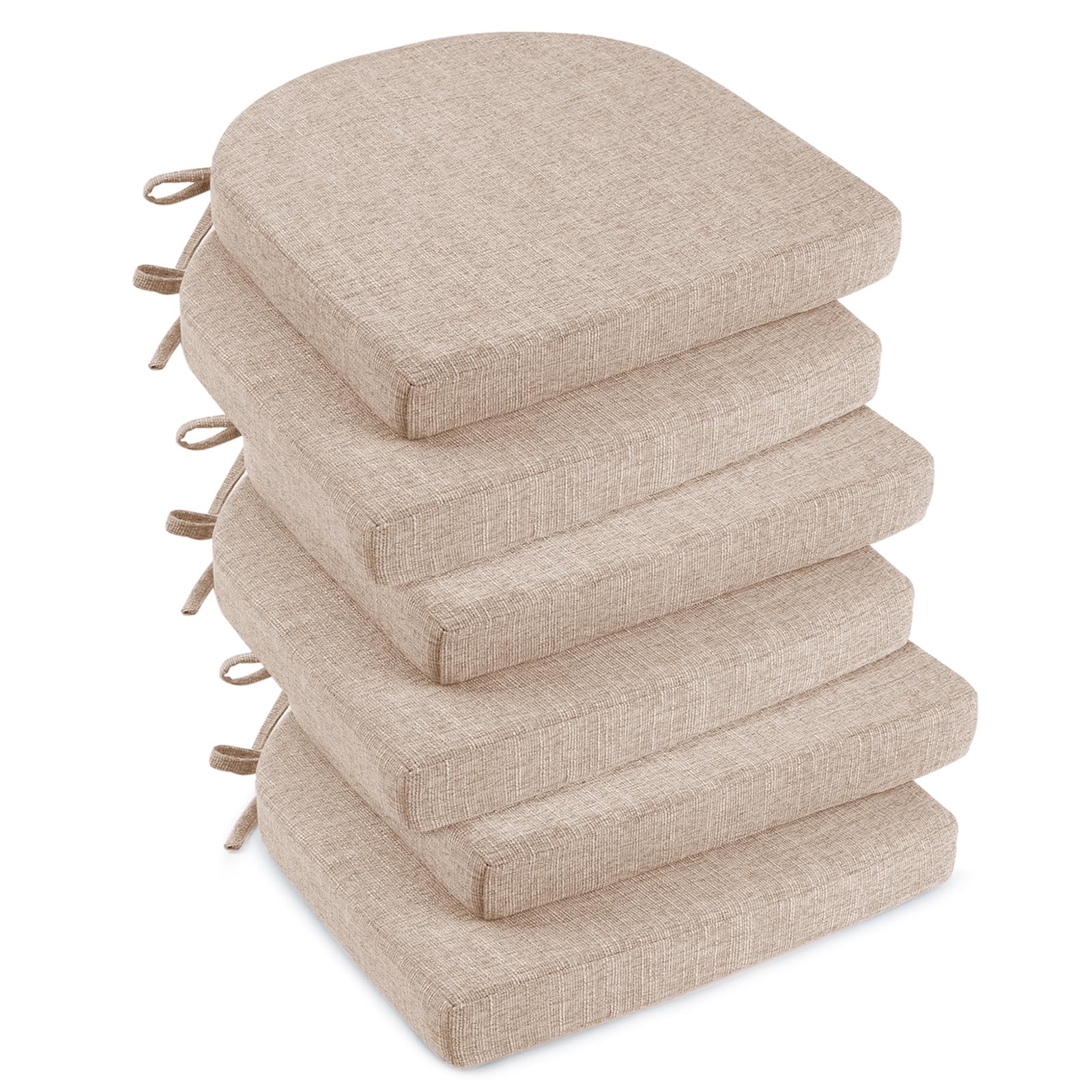 downluxe Indoor Chair Cushions for Dining Chairs, Soft and Comfortable Textured Foam Kitchen Chair Pads with Ties and Non-Slip Backing, 16" x 16" x 2", Brown, 4 Pack
