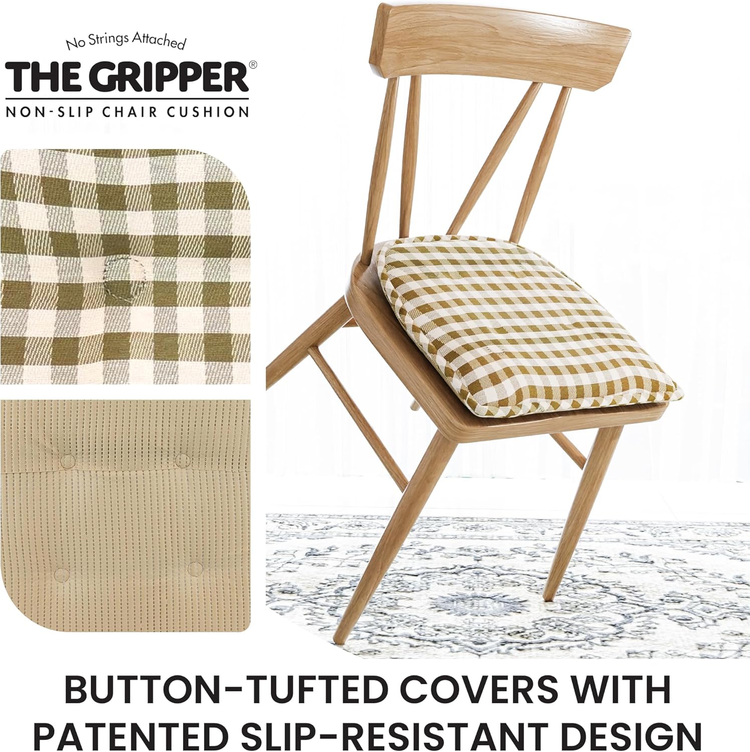 Non-Slip Chair Cushions, Assembled in USA, U-Shaped Skid-Proof Seat Pads for Dining Room, Kitchen, Office, 15"x16"