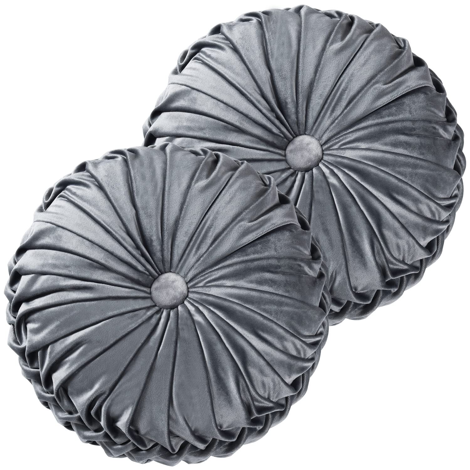 HIG Decorative Round Throw Pillows for Bed Couch -Set of 2 Handcraft Ruched Pumpkin Pillow, Soft and Durable Flannel Floor Pillow for Home Decor, Bed Living Room and Sofa (Dusty Rose,14.5"x14.5")