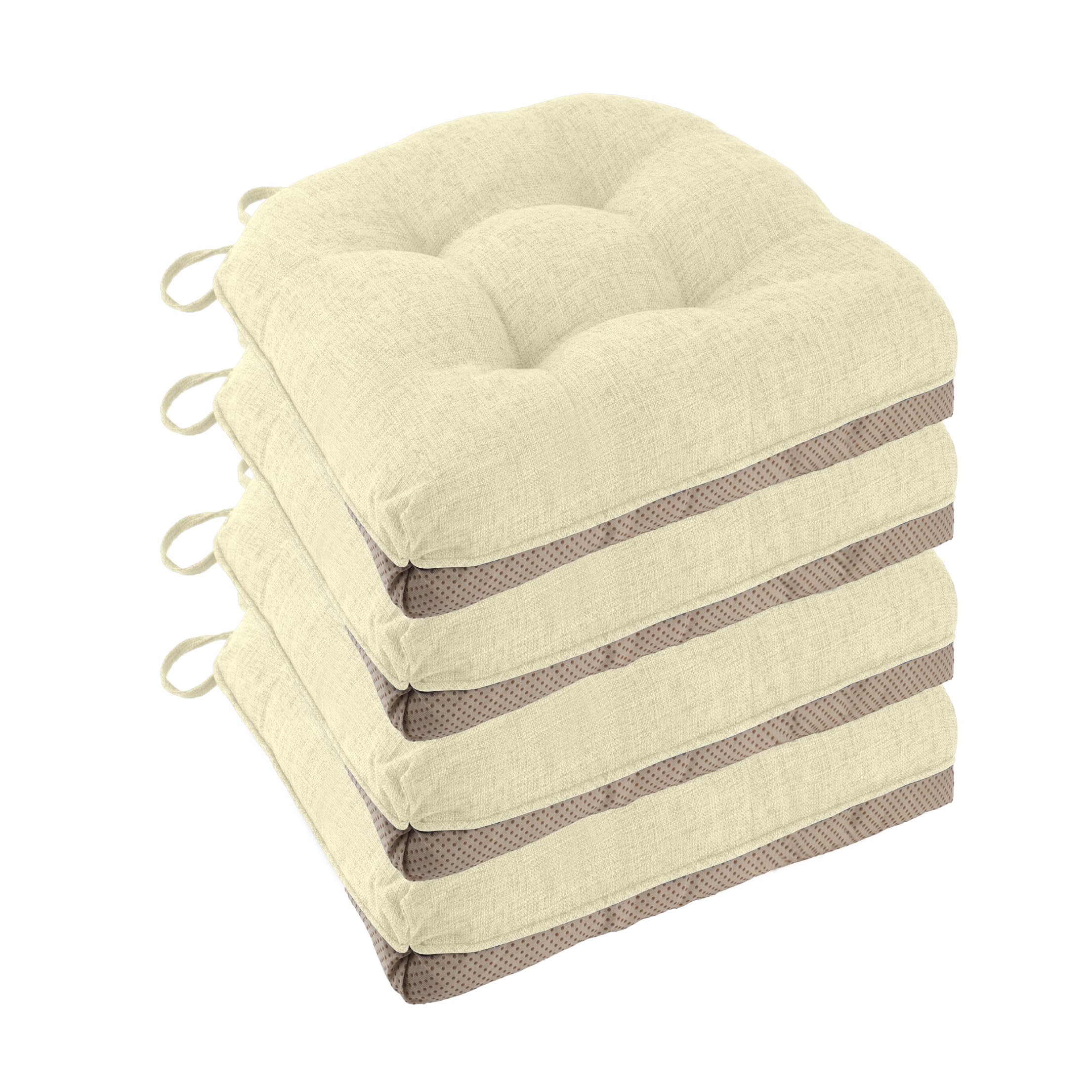 Non Slip Chair Cushions for Dining Chairs Set of 4 Kitchen Chair Cushions 18"x18"x3" Turfted Chair Pads Comfortable and Soft Seat Cushion with Ties, Coffee