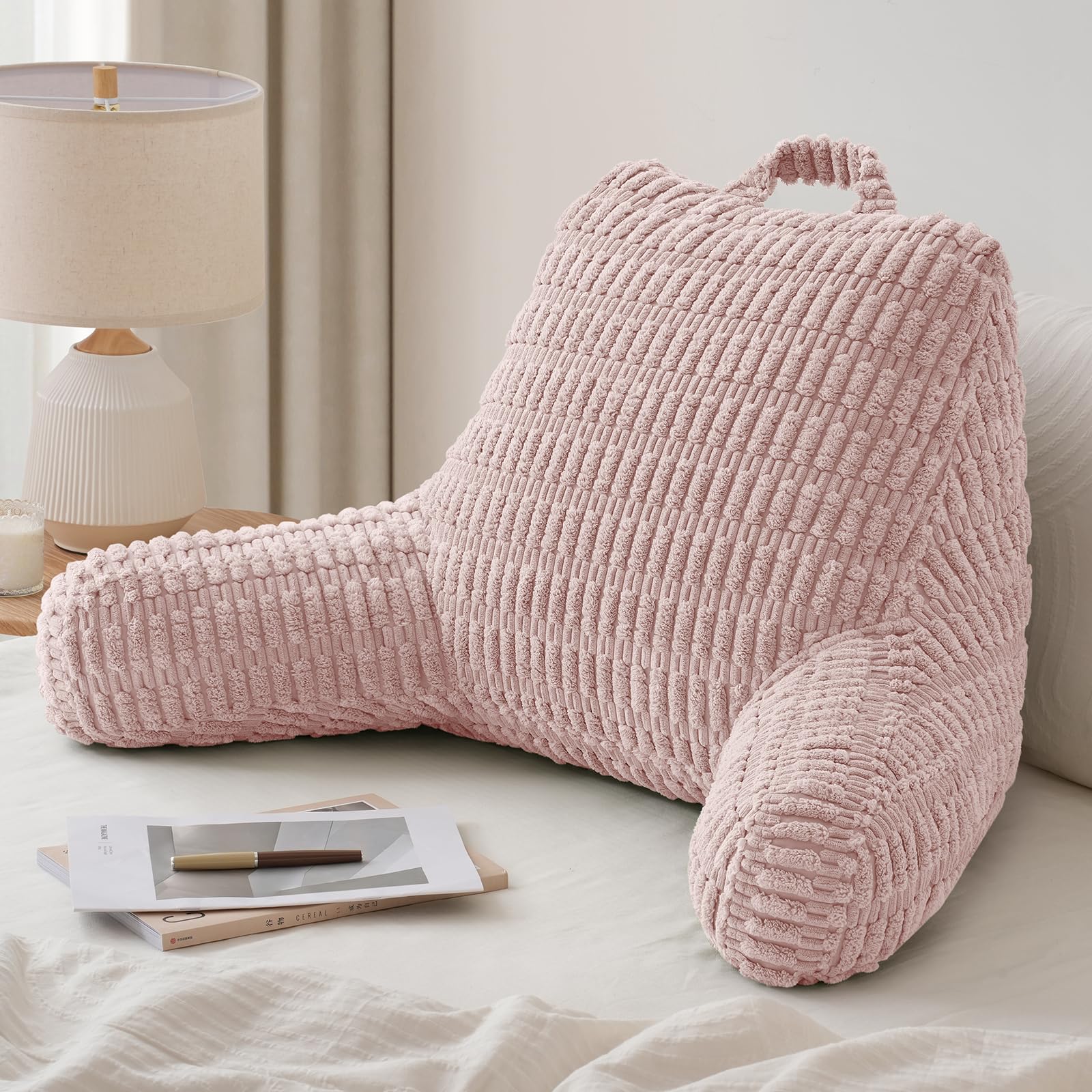 Blissful Diary Reading Pillow for Sitting in Bed, Flannel Back Pillow Bed Sitting Up for Adult & Children, Backrest Cushion for Sit Up in Couch or Floor, Dorm Essentials, Cream White