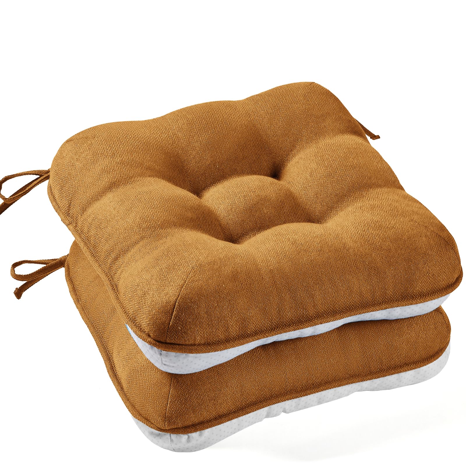 BETU Chair Cushions for Dining Chairs Set of 4,3.5" Thick Kitchen Table Chair Pads with Ties,Non Slip Backing and Covers, Seat Cushion for Dining Room,Bar,Patio Chairs,15.5"X15.5"X3.5",Beige