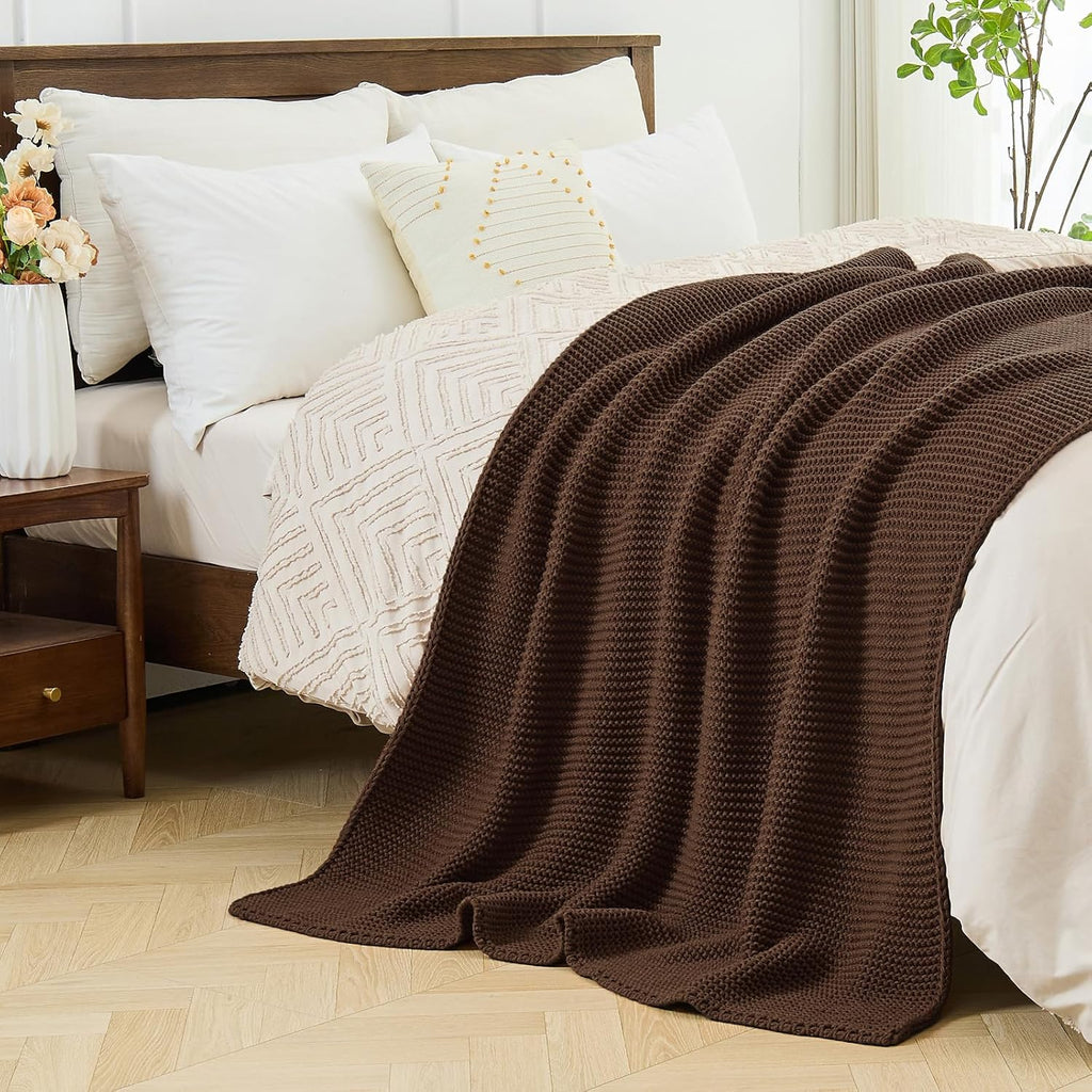 Dark Brown Throw Blanket for Couch, Brown Knit Throw Blanket, Soft Cozy Stretchy Reversible Garter Knitted Blankets for Bed, 50"x60", Dark Brown