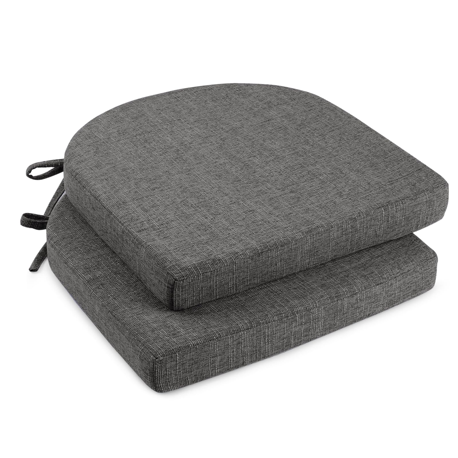downluxe Indoor Chair Cushions for Dining Chairs, Soft and Comfortable Textured Foam Kitchen Chair Pads with Ties and Non-Slip Backing, 16" x 16" x 2", Brown, 4 Pack