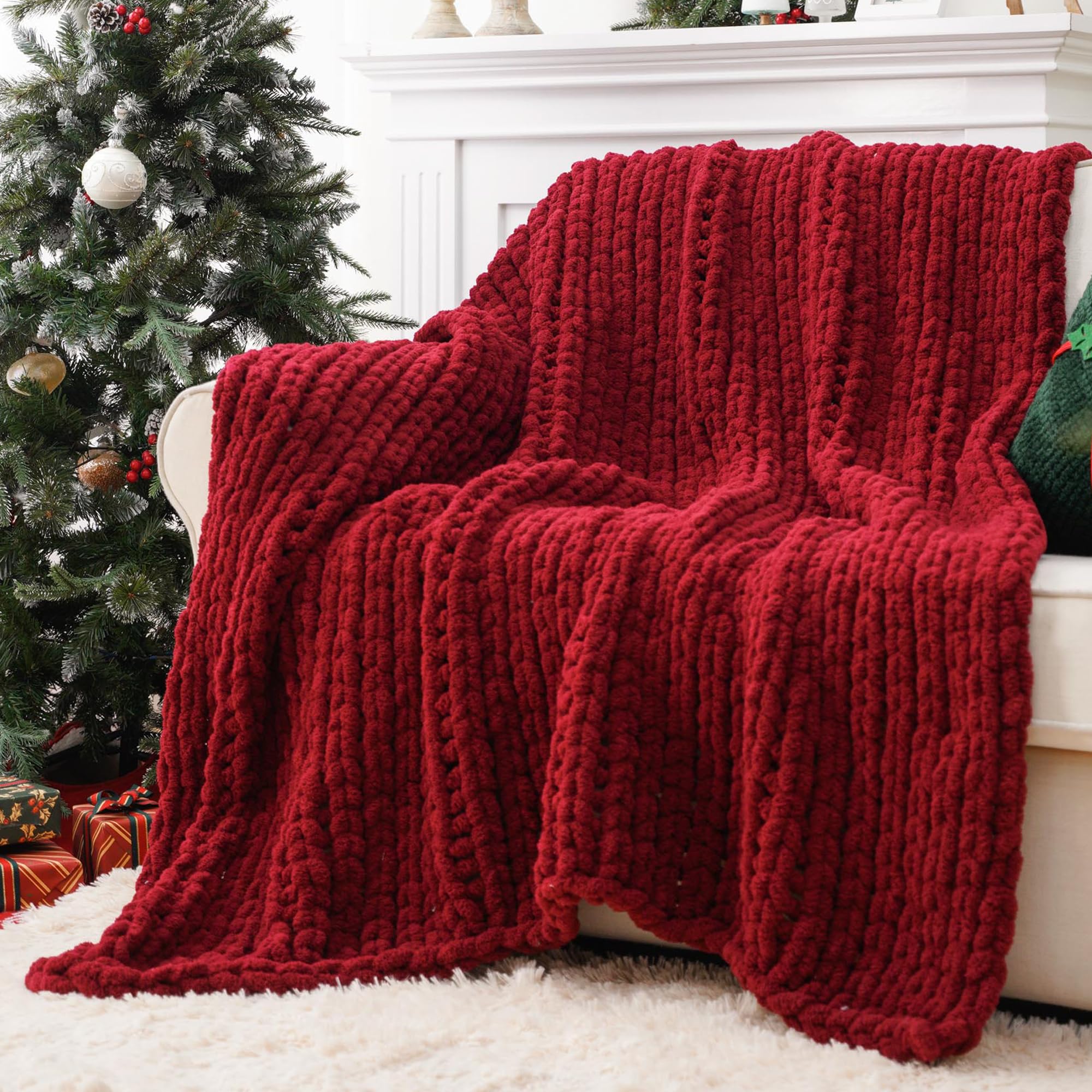 Battilo Brown Chunky Knit Throw Blanket, Soft and Thick Chenille Throw Blanket, 50"x60" Handmade Cable Knit Crochet Blanket, Knot Throw Blankets for Couch Sofa Bed Home Decor (Brown, 50"x60")