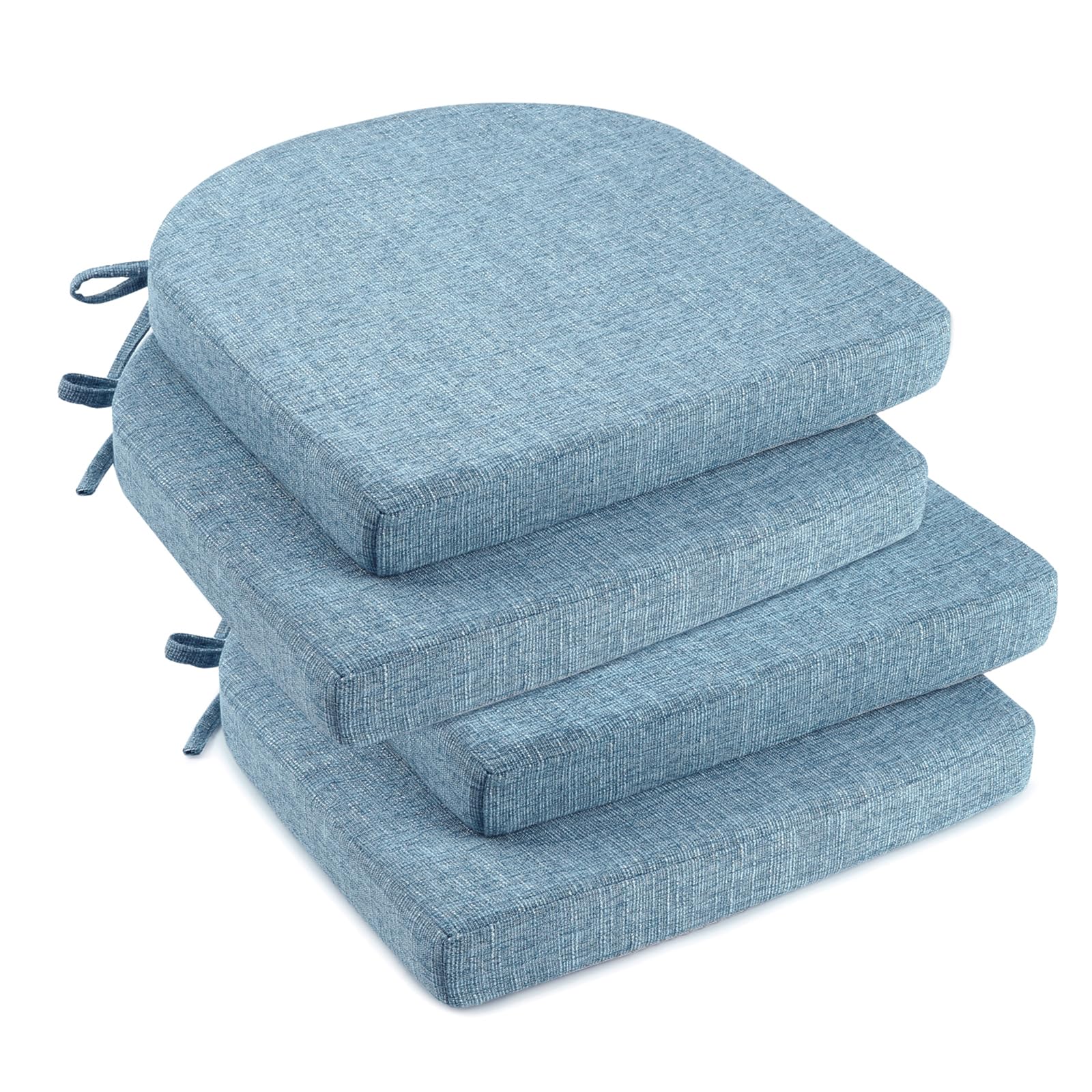 downluxe Indoor Chair Cushions for Dining Chairs, Soft and Comfortable Textured Foam Kitchen Chair Pads with Ties and Non-Slip Backing, 16" x 16" x 2", Brown, 4 Pack