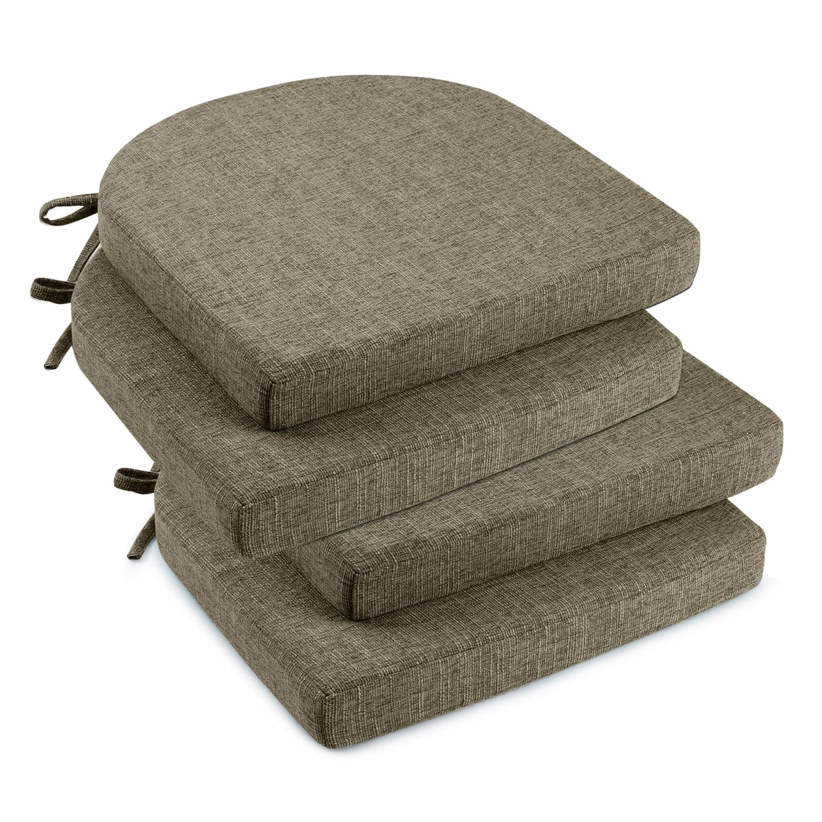 downluxe Indoor Chair Cushions for Dining Chairs, Soft and Comfortable Textured Foam Kitchen Chair Pads with Ties and Non-Slip Backing, 16" x 16" x 2", Brown, 4 Pack
