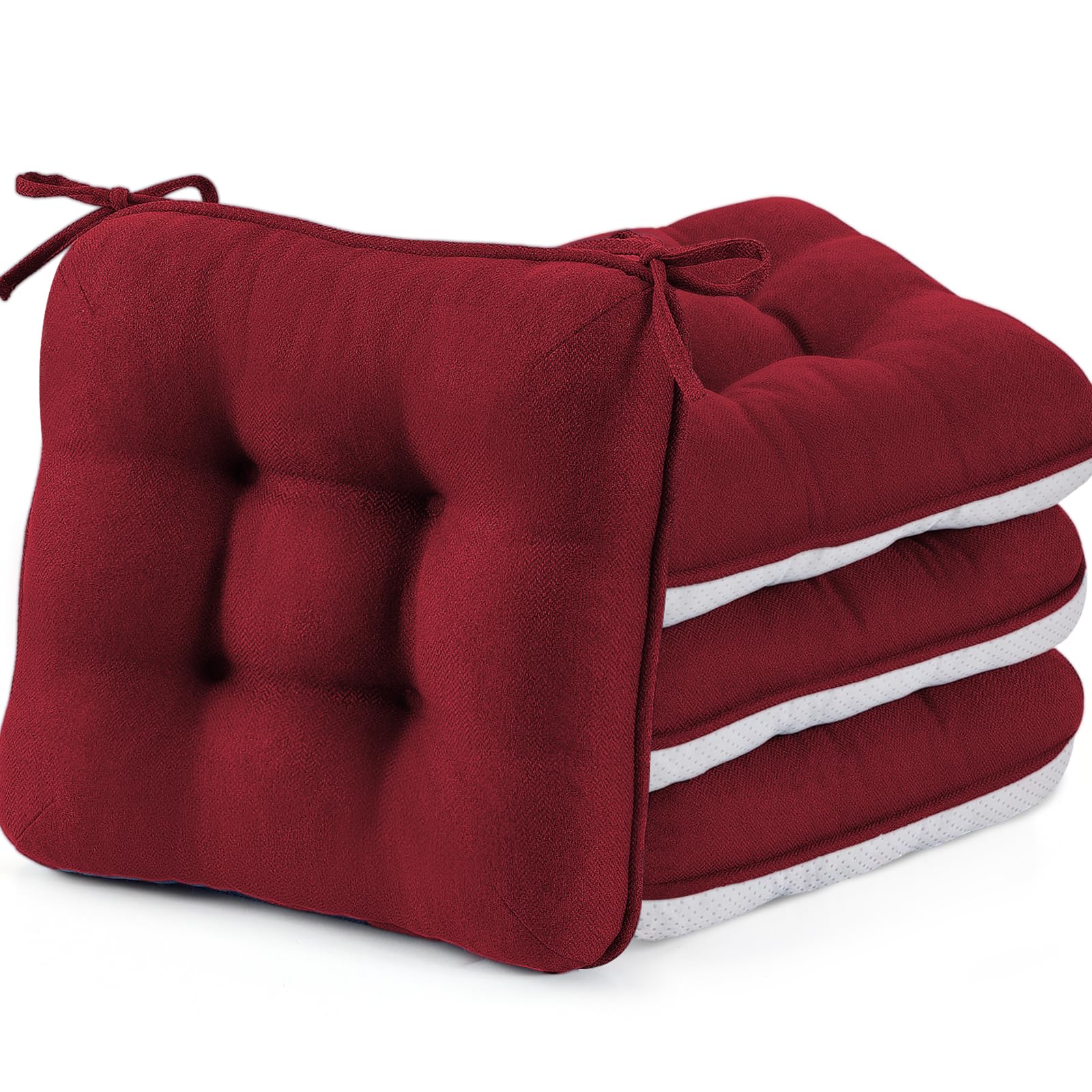 BETU Chair Cushions for Dining Chairs Set of 4,3.5" Thick Kitchen Table Chair Pads with Ties,Non Slip Backing and Covers, Seat Cushion for Dining Room,Bar,Patio Chairs,15.5"X15.5"X3.5",Beige