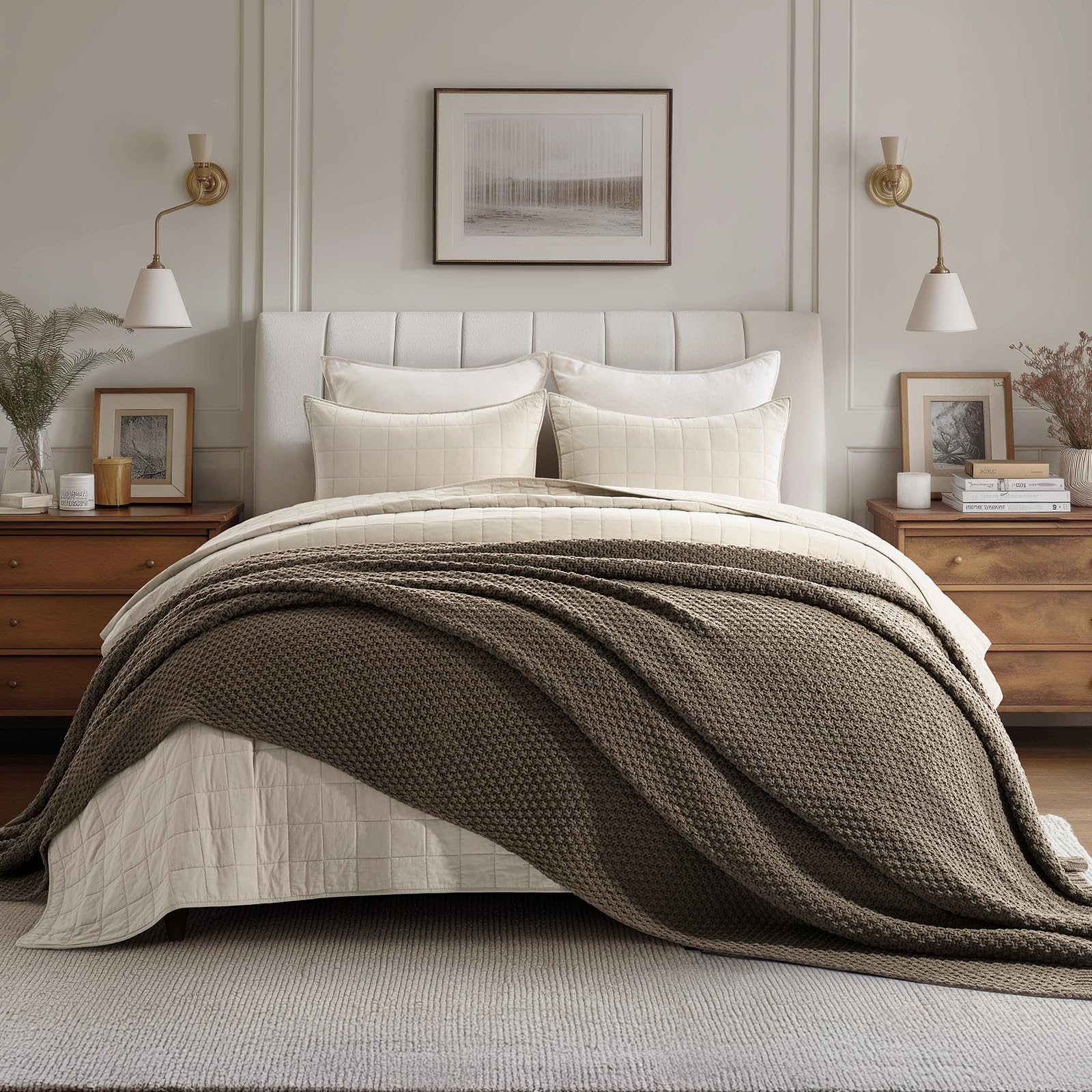 EVERGRACEHOME Chunky Chenille Knit Throw Blanket for Couch, Soft Luxurious Moss Stitch Blankets for Bed, Cozy Decorative Farmhouse Knitted Throws for Sofa, Stormy Blue, 60" x 80"
