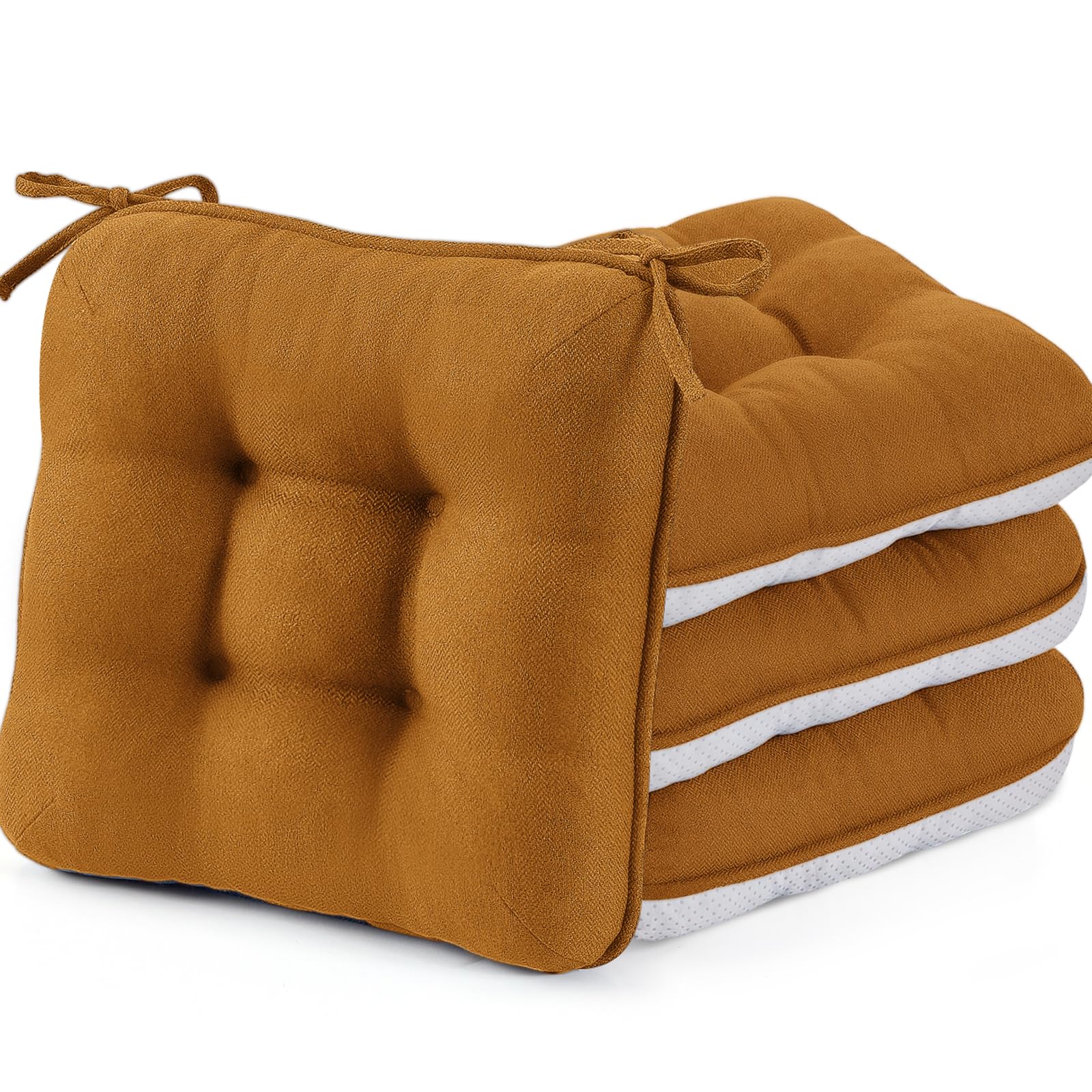 BETU Chair Cushions for Dining Chairs Set of 4,3.5" Thick Kitchen Table Chair Pads with Ties,Non Slip Backing and Covers, Seat Cushion for Dining Room,Bar,Patio Chairs,15.5"X15.5"X3.5",Beige