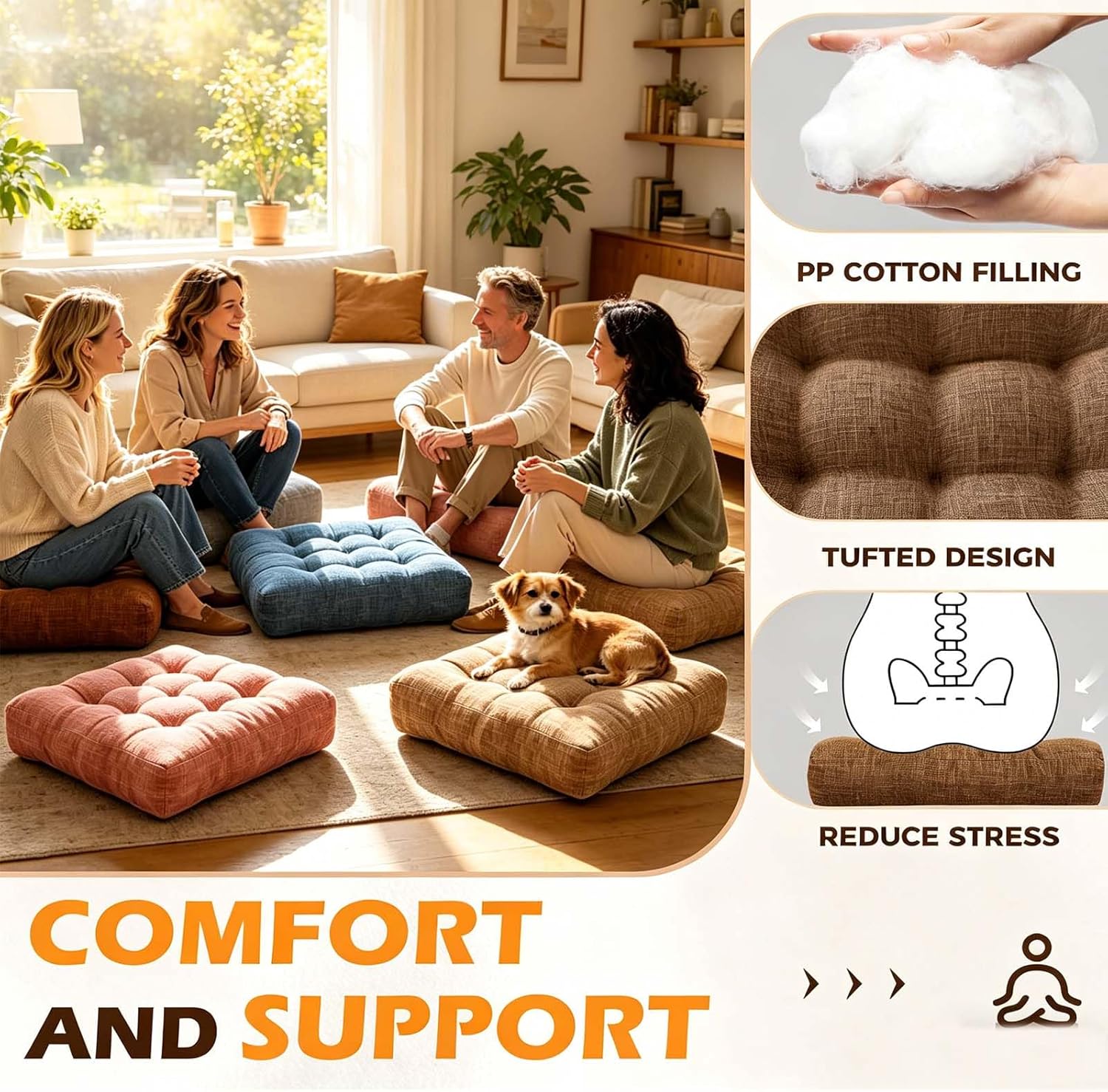 Light Blue Meditation Floor Pillow Cushions for Adults Sitting Large Square Floor Pillows for Yoga Play Reading Meditation 18.8 x 18.8 Inch Set of 2