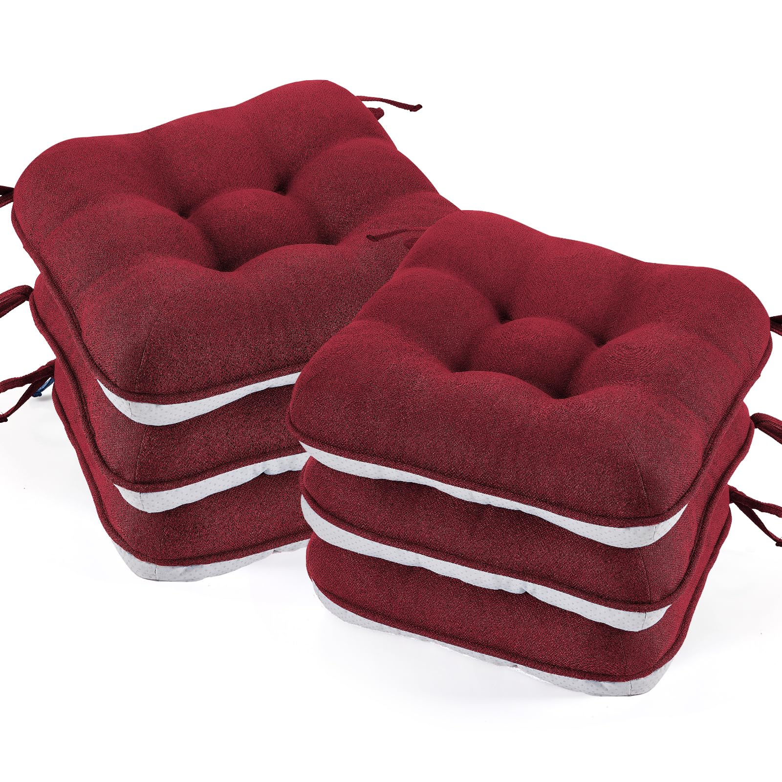 BETU Chair Cushions for Dining Chairs Set of 4,3.5" Thick Kitchen Table Chair Pads with Ties,Non Slip Backing and Covers, Seat Cushion for Dining Room,Bar,Patio Chairs,15.5"X15.5"X3.5",Beige