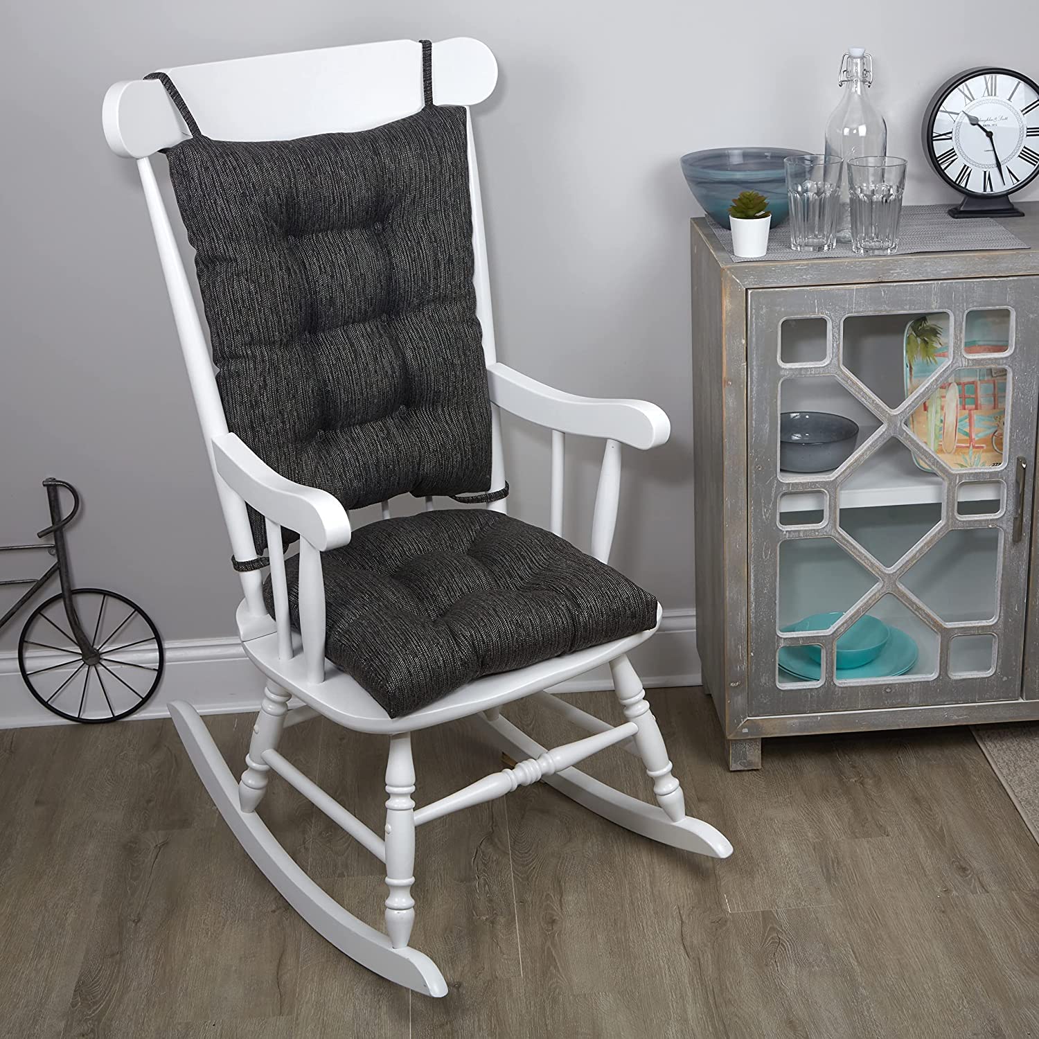 Klear Vu The Gripper Non-Slip Rocking Chair Cushion Set with Thick Padding, Includes Seat Pad & Back Pillow with Ties for Indoor Living Room Rocker, 17x17 Inches, 2 Piece Set, Wedgewood