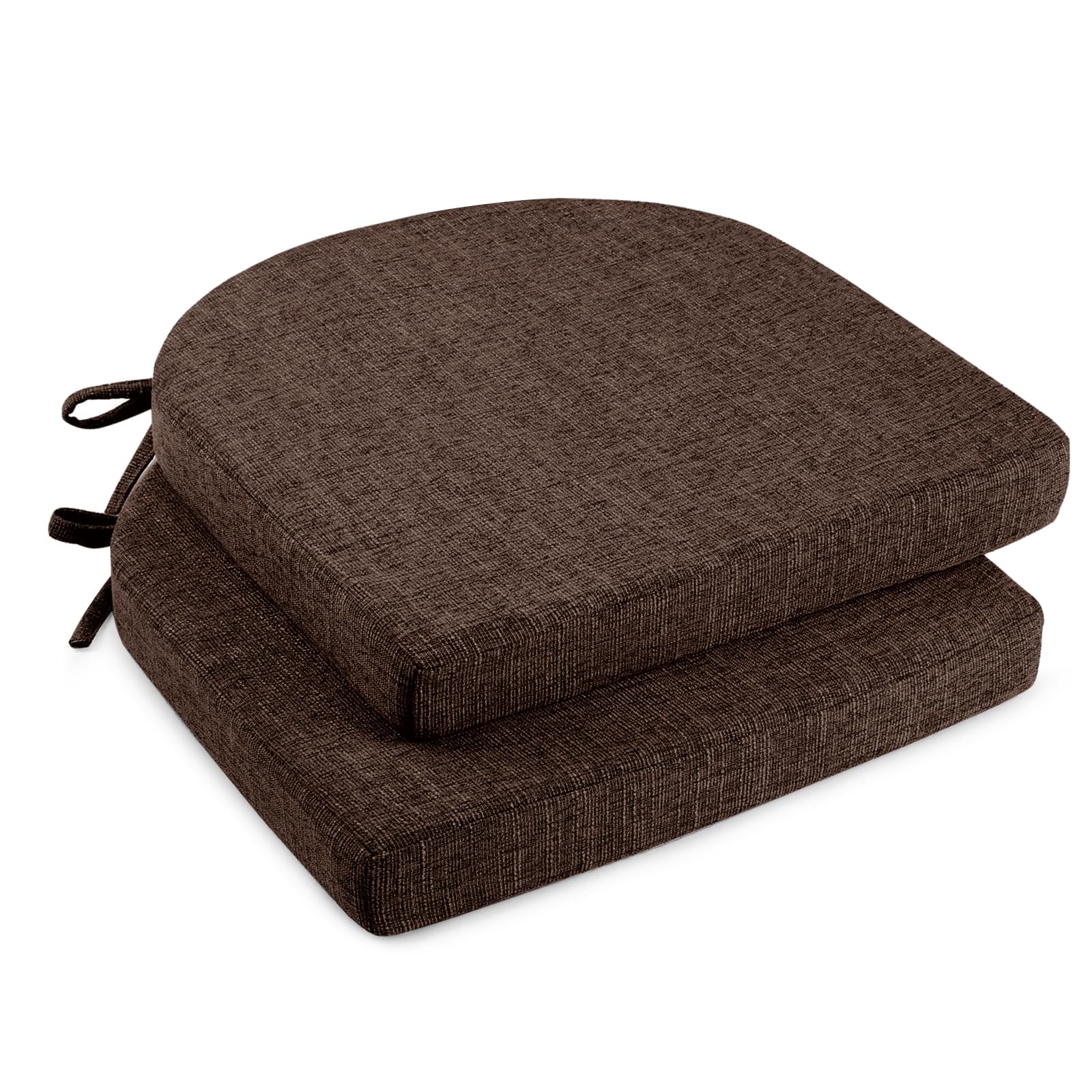 downluxe Indoor Chair Cushions for Dining Chairs, Soft and Comfortable Textured Foam Kitchen Chair Pads with Ties and Non-Slip Backing, 16" x 16" x 2", Brown, 4 Pack