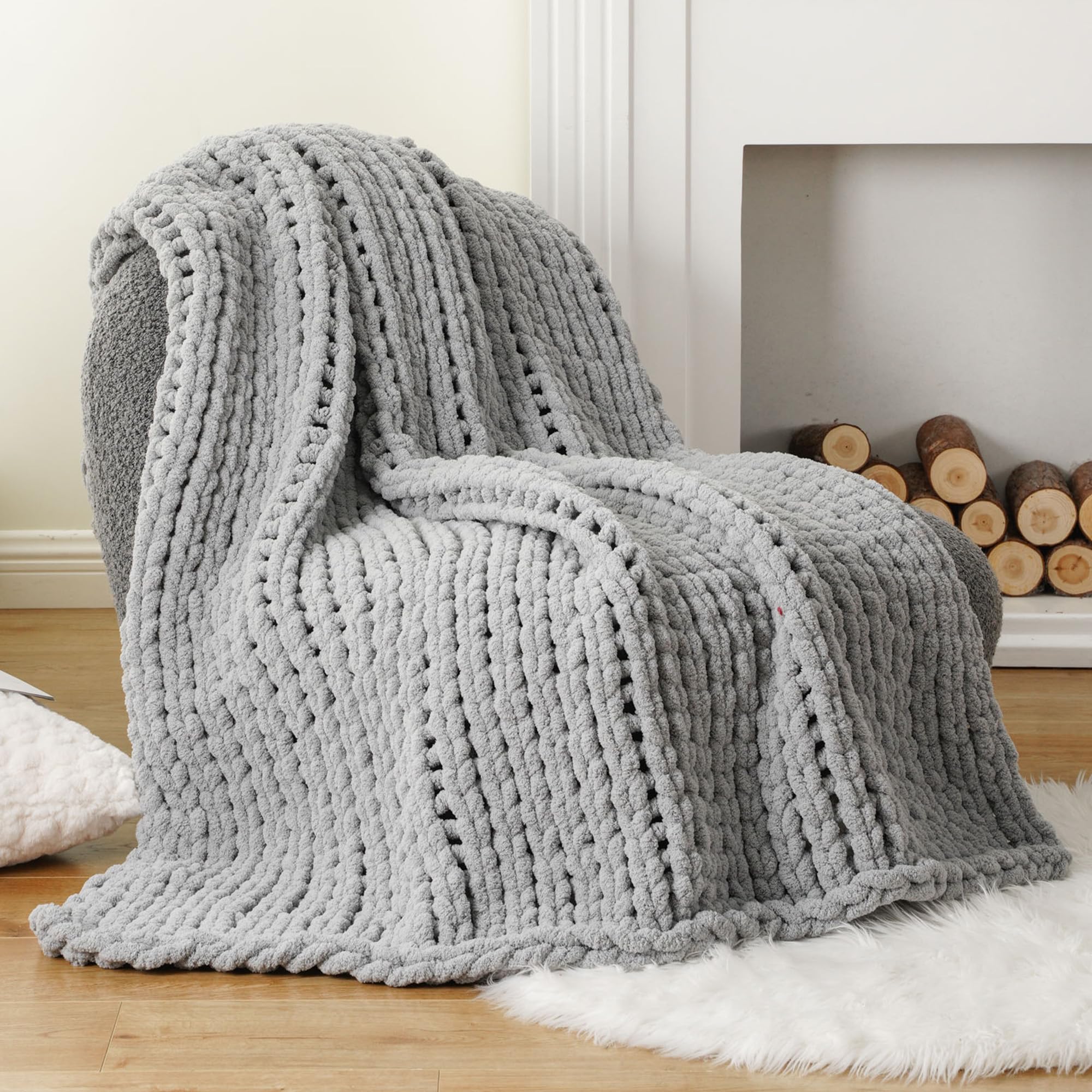 Battilo Brown Chunky Knit Throw Blanket, Soft and Thick Chenille Throw Blanket, 50"x60" Handmade Cable Knit Crochet Blanket, Knot Throw Blankets for Couch Sofa Bed Home Decor (Brown, 50"x60")
