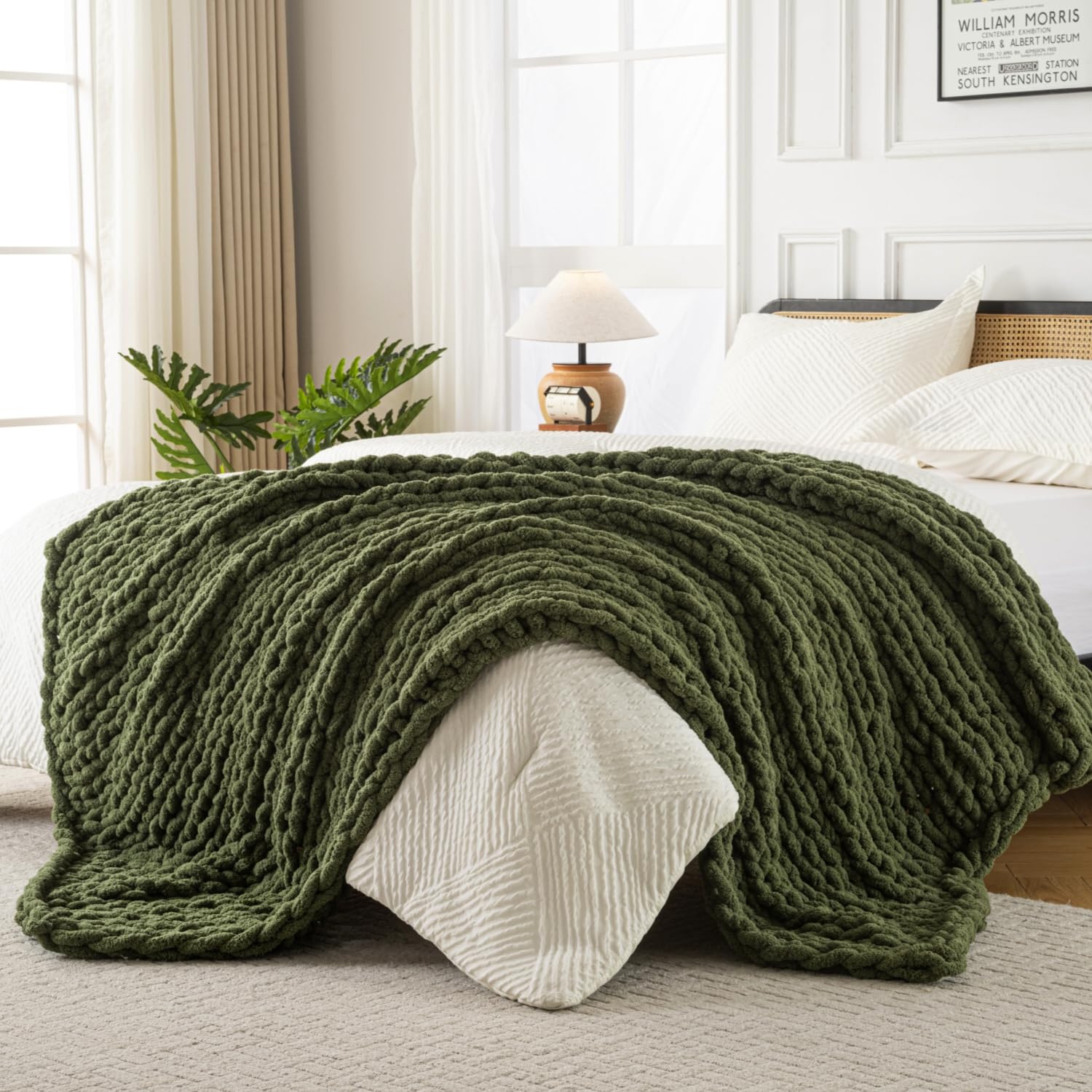 Ultra Soft Chunky Knit Throw Blanket 50x70 Hand Knitted Warm Chenille Throw Blanket, Home Decor Soft Thick Yarn Cable Knit Blanket Breathable Fleece Banket Christmas for Couch Bed Sofa Best Gift