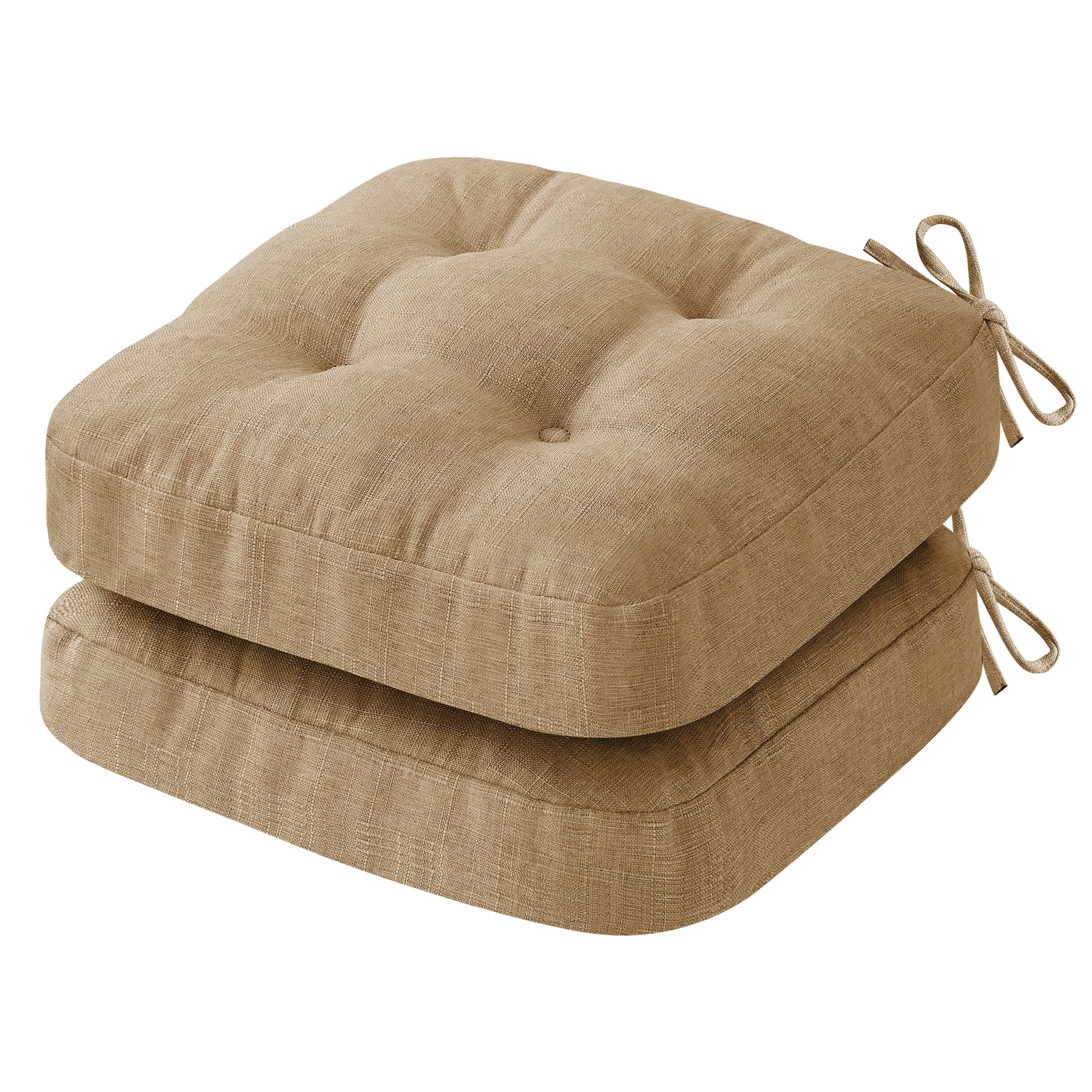 IASEAHK Chair Cushions, Memory Foam Dining Chair Cushions, Tufted Indoor Chair Pads, Set of 4, 16.5' x 16.5' x 3.5', Beige