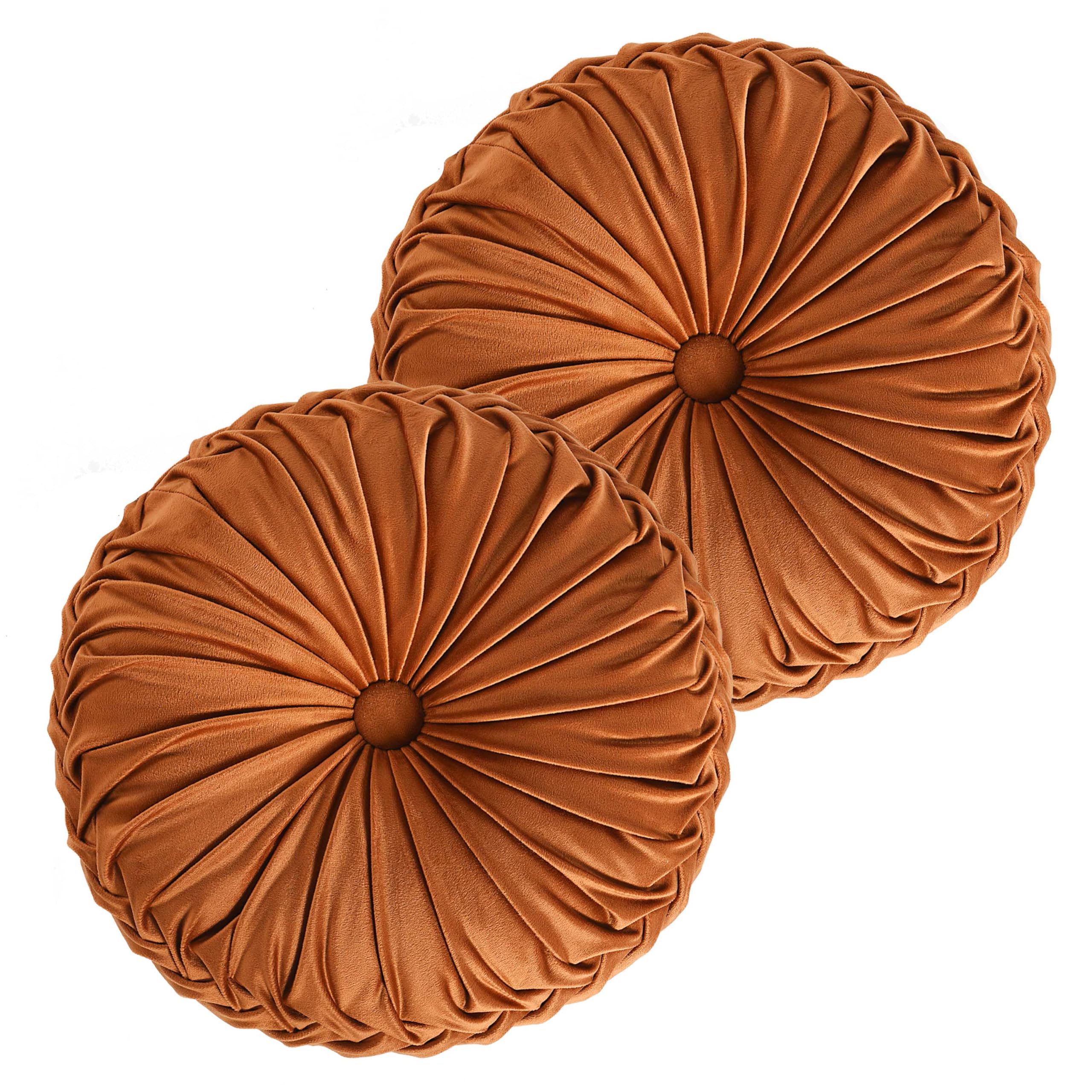 HIG Decorative Round Throw Pillows for Bed Couch -Set of 2 Handcraft Ruched Pumpkin Pillow, Soft and Durable Flannel Floor Pillow for Home Decor, Bed Living Room and Sofa (Dusty Rose,14.5"x14.5")